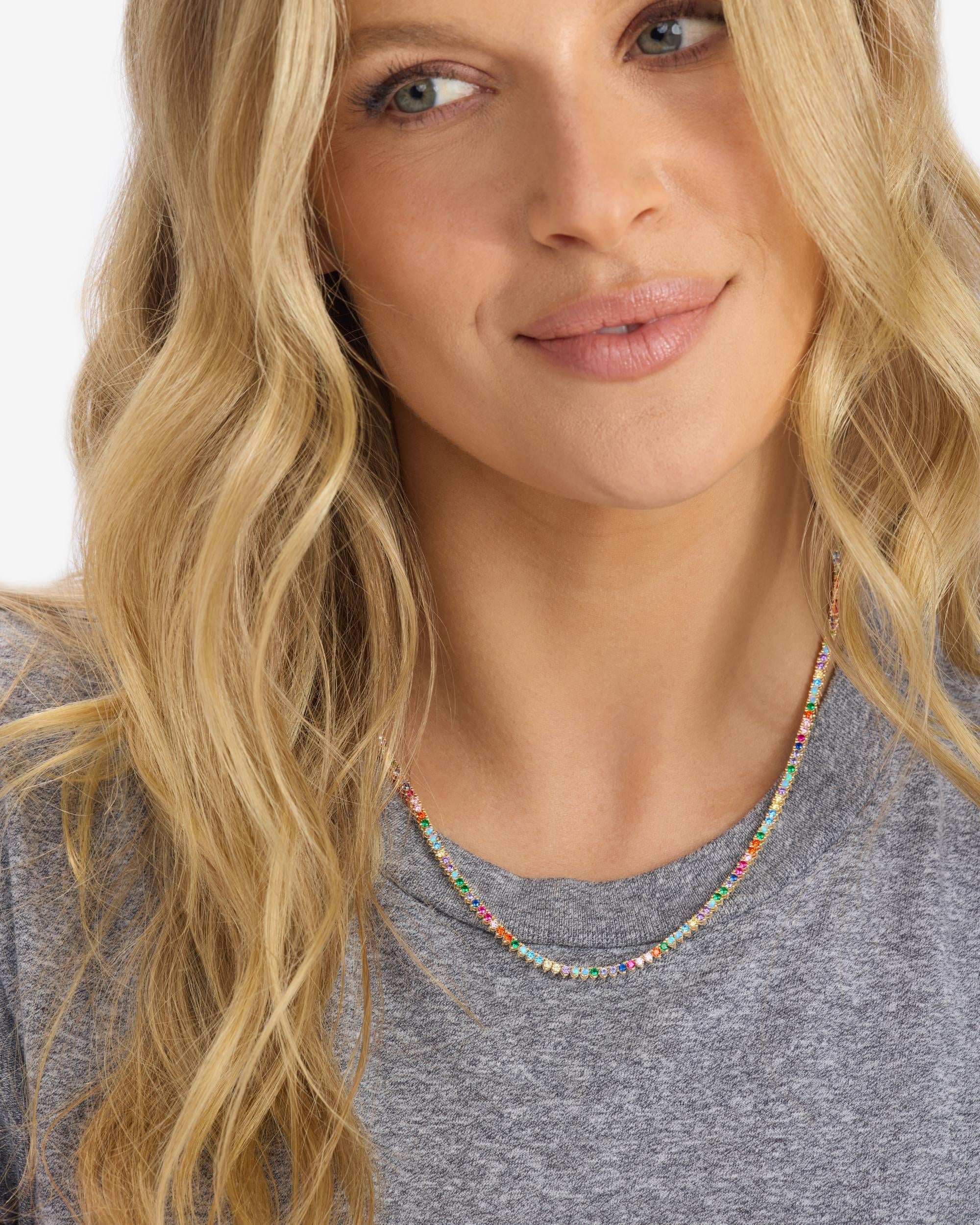 Not Your Basic Tennis Necklace 2mm - Gold|Multi Stone - Image 6