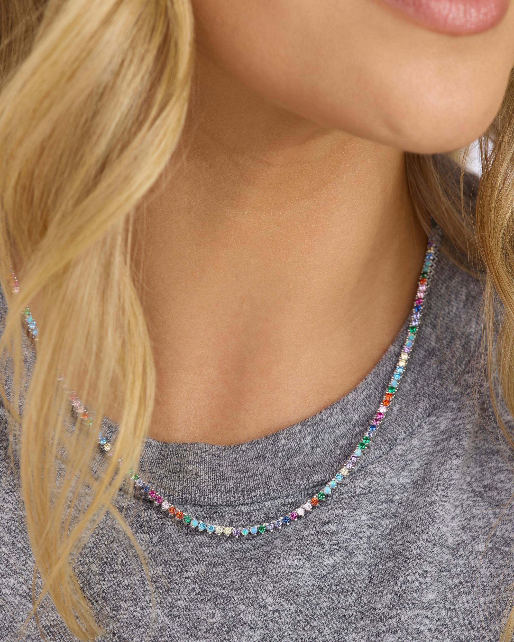 Not Your Basic Tennis Necklace 2mm - Silver|Multi Stone - Image 6