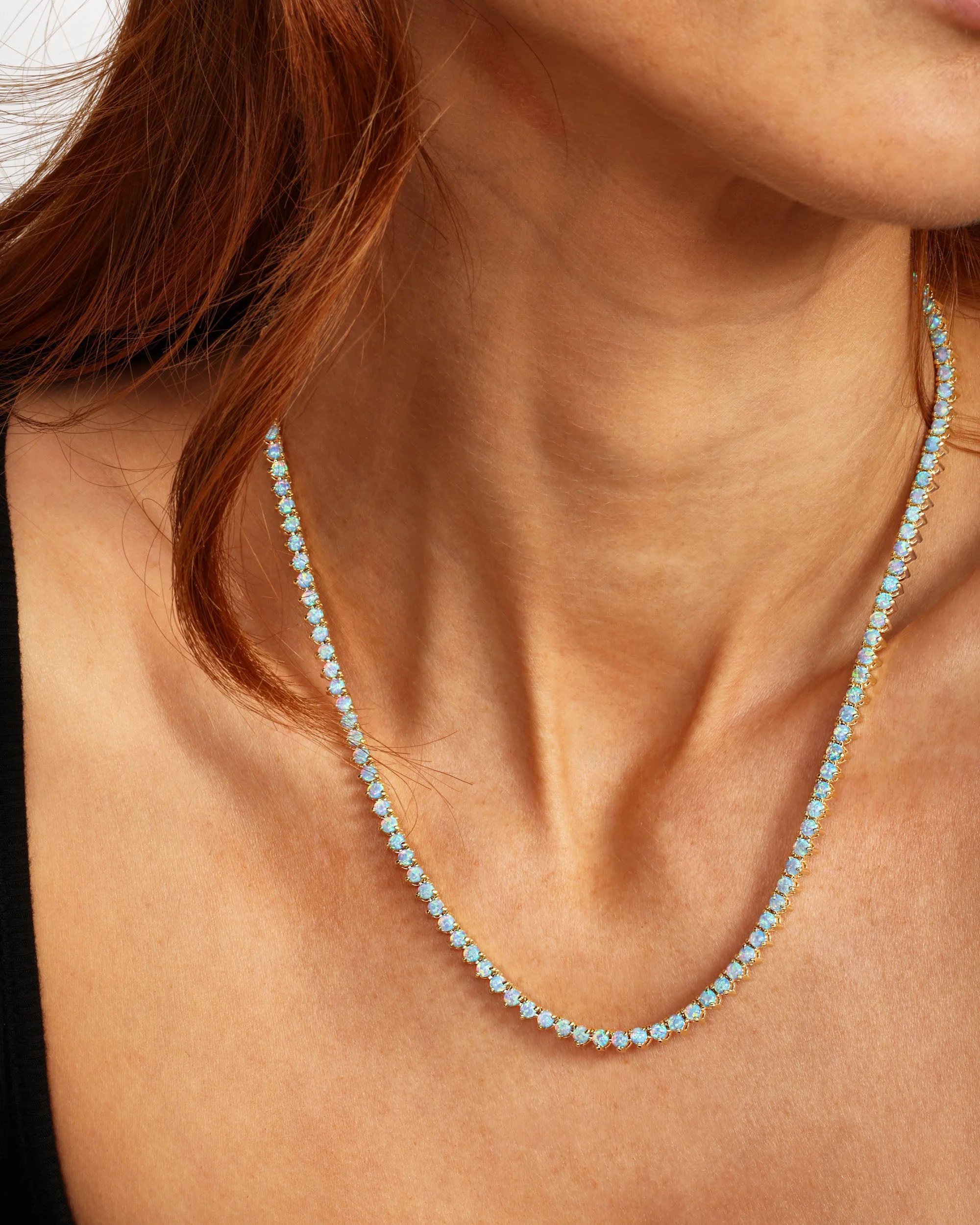 Not Your Basic Tennis Necklace 3mm - Gold|Blue Opal - Image 3