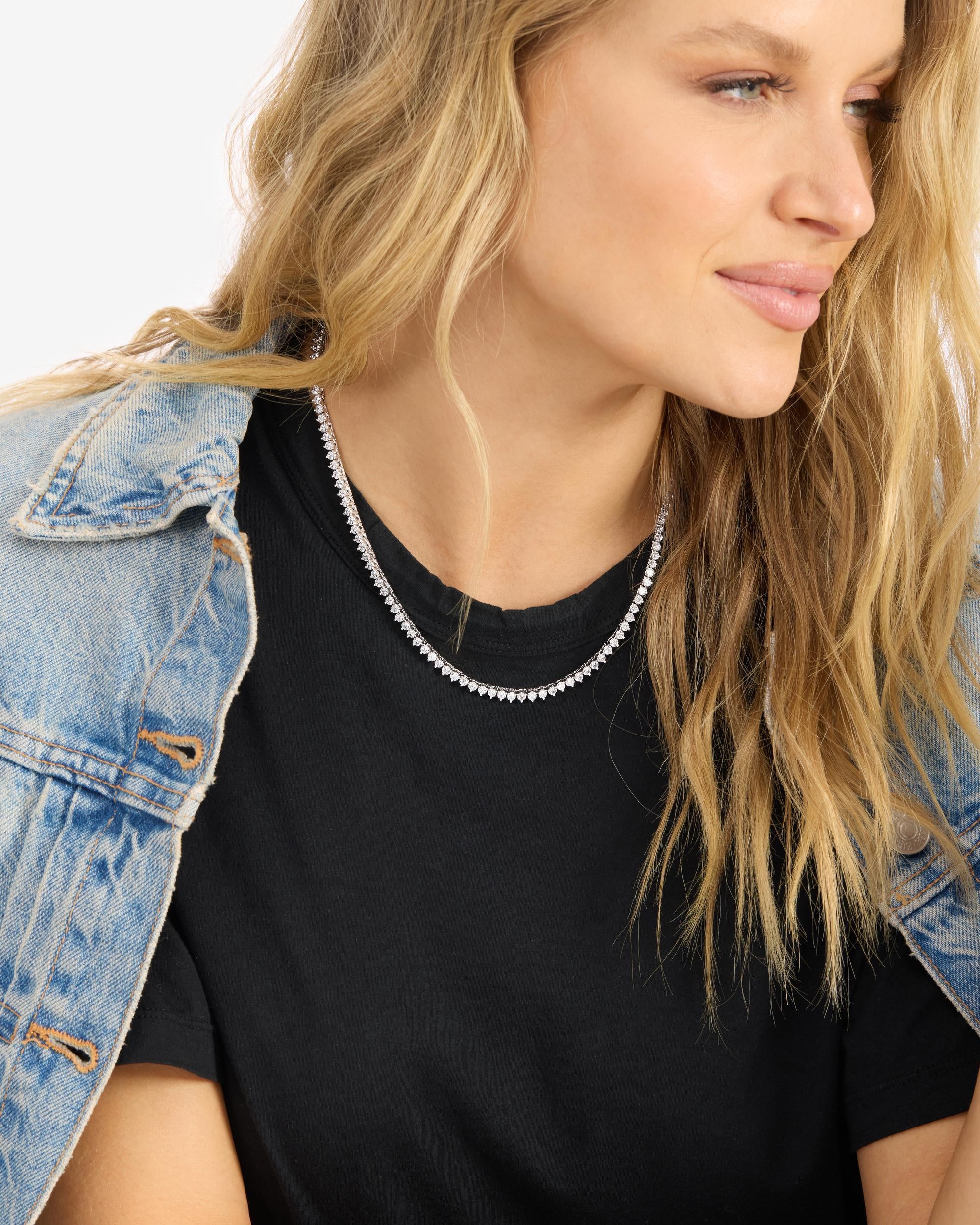Not Your Basic Tennis Necklace 3mm - Silver|White Diamondettes - Image 3