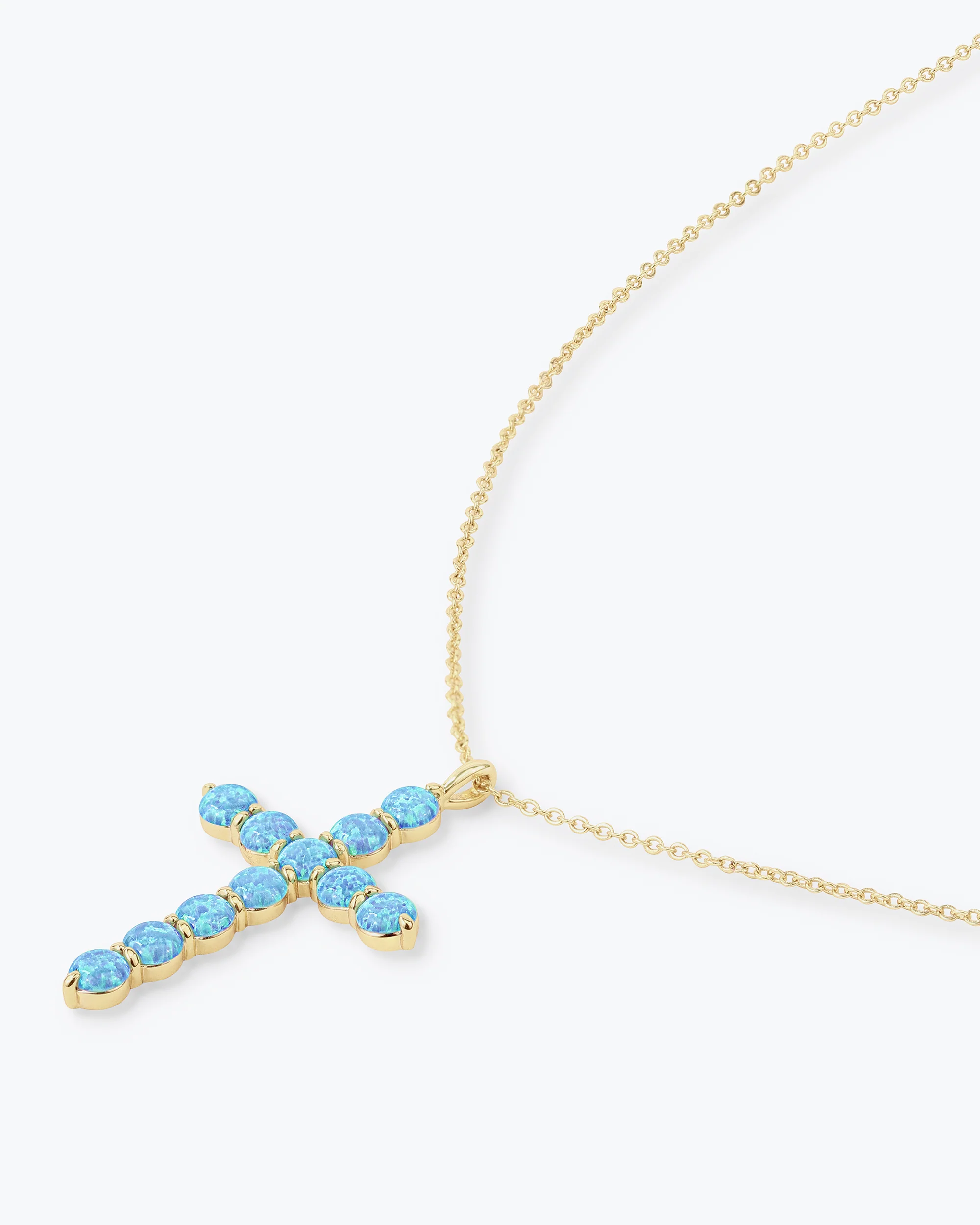 "Oh She Fancy" Cross Pendant - Gold|Blue Opal - Image 3