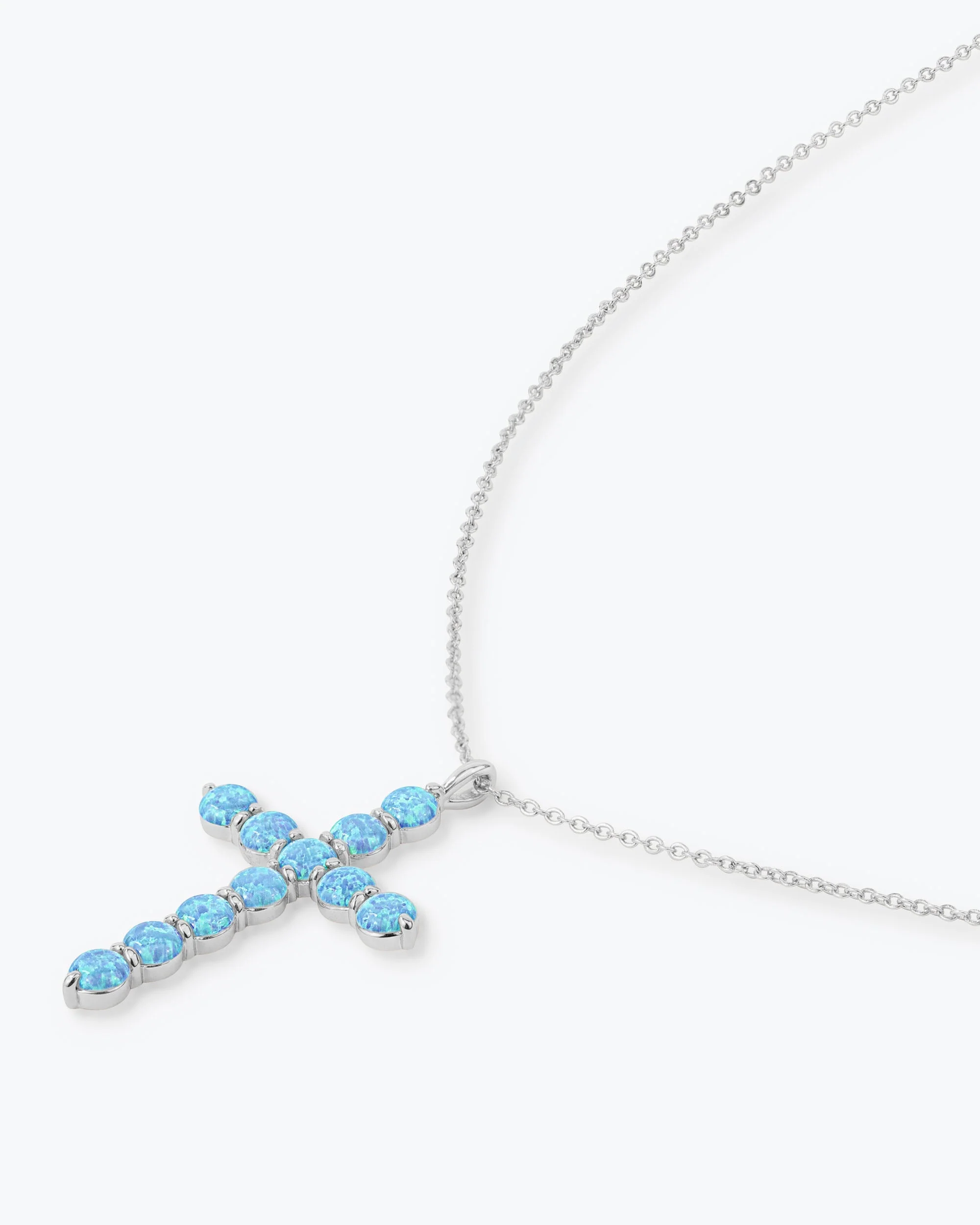 "Oh She Fancy" Cross Pendant - Silver|Blue Opal - Image 3