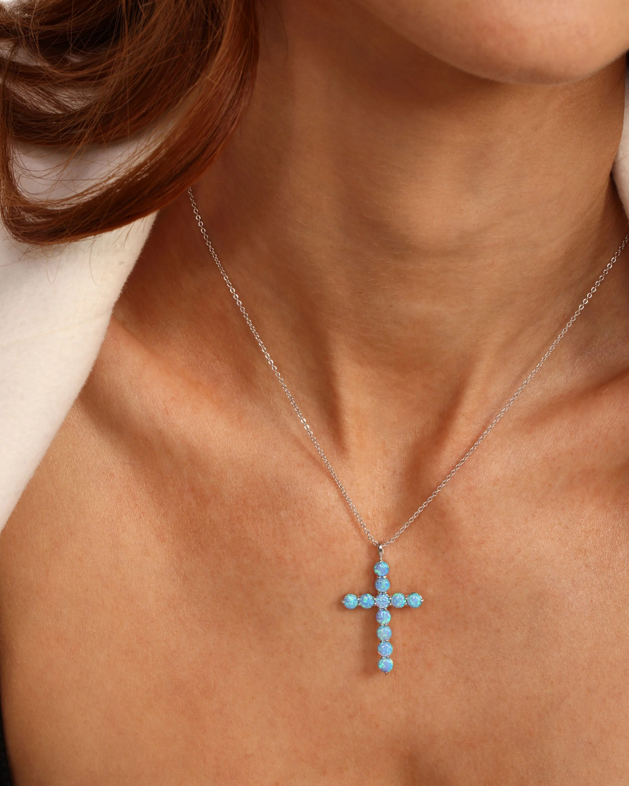 "Oh She Fancy" Cross Pendant - Silver|Blue Opal - Image 4