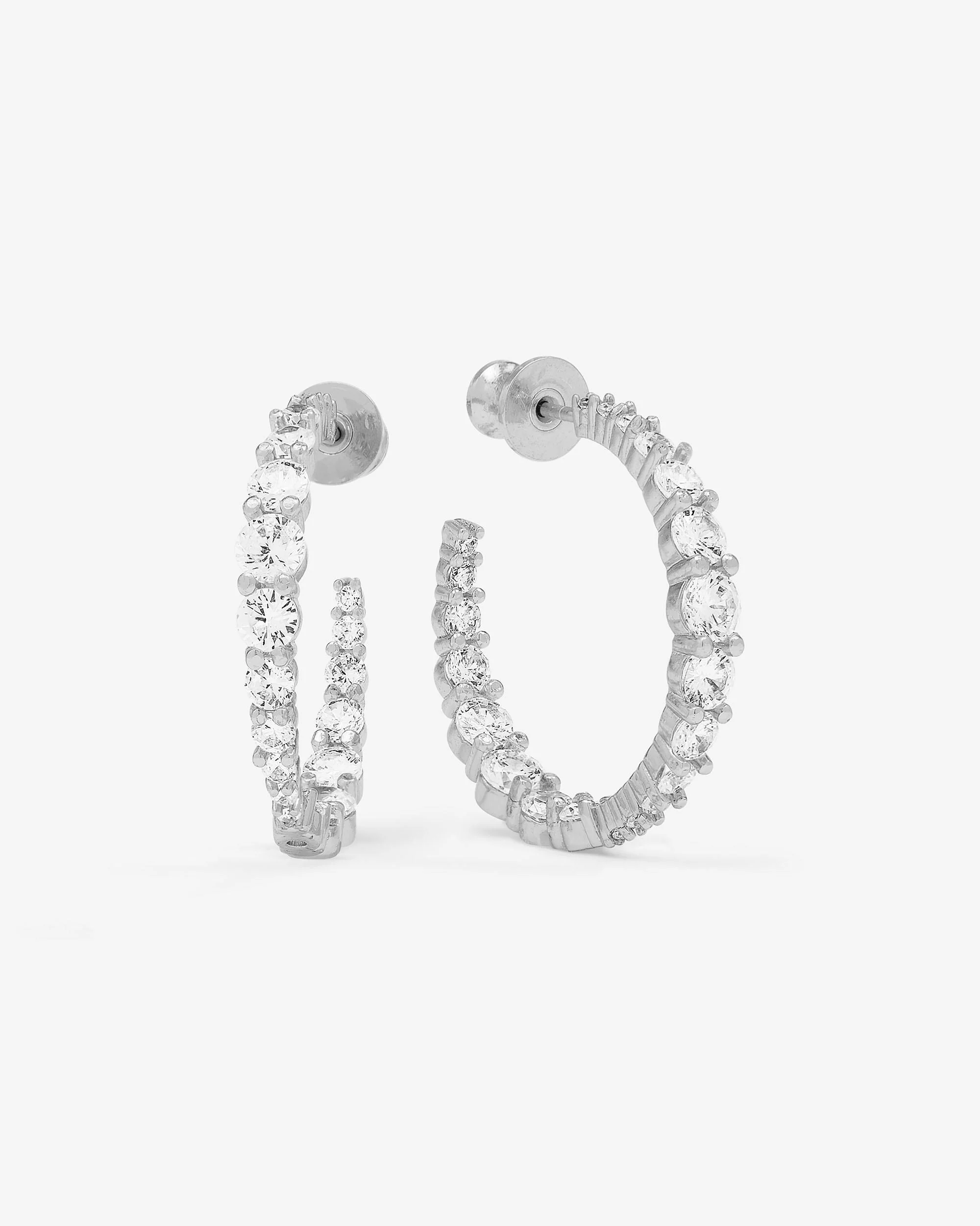 "Oh She Fancy" Graduated Hoops 1" - Silver|White Diamondettes
