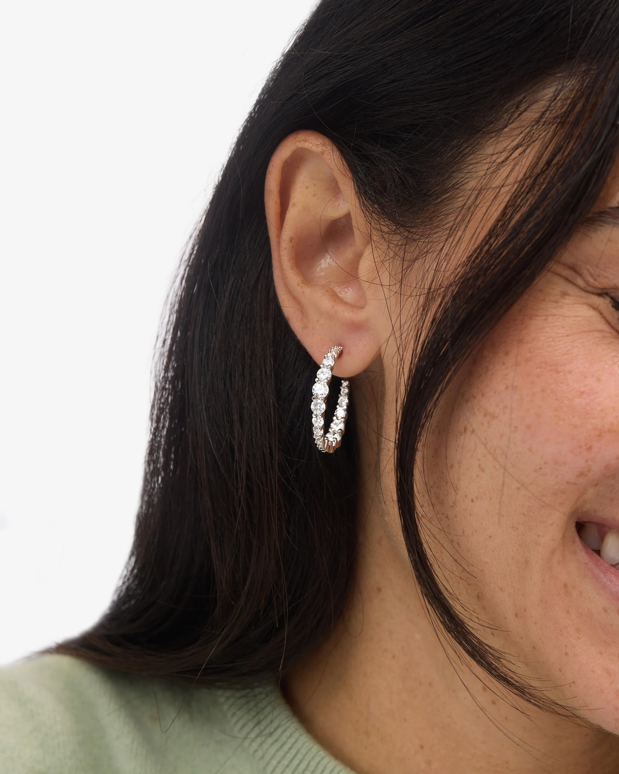 "Oh She Fancy" Graduated Hoops 1" - Silver|White Diamondettes - Image 2