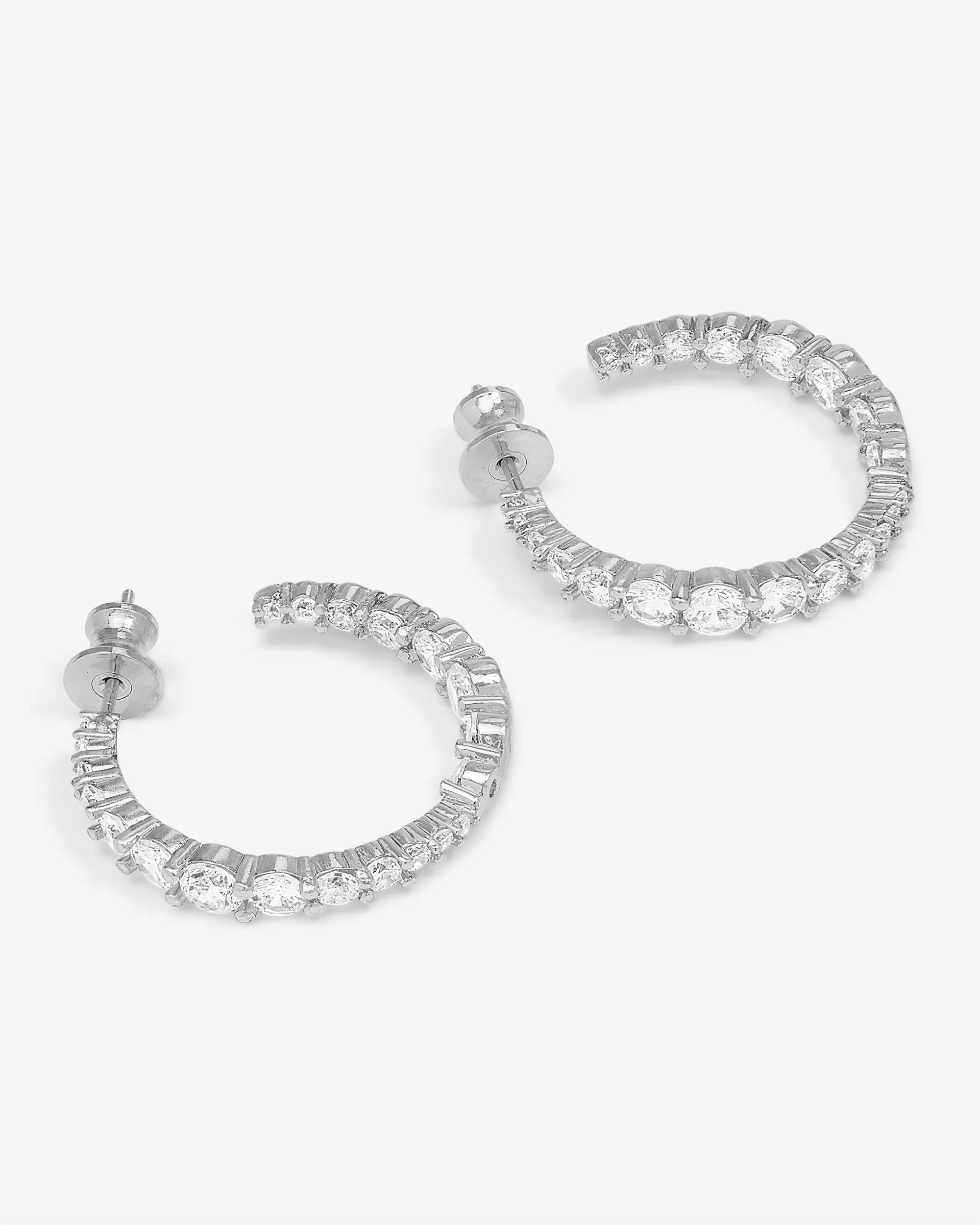 "Oh She Fancy" Graduated Hoops 1" - Silver|White Diamondettes - Image 3