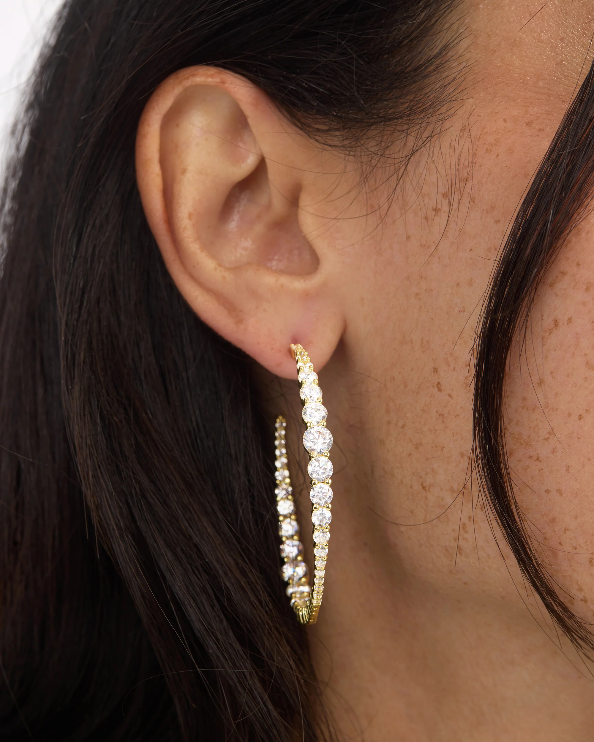 "Oh She Fancy" Graduated Hoops 2" - Gold|White Diamondettes - Image 2