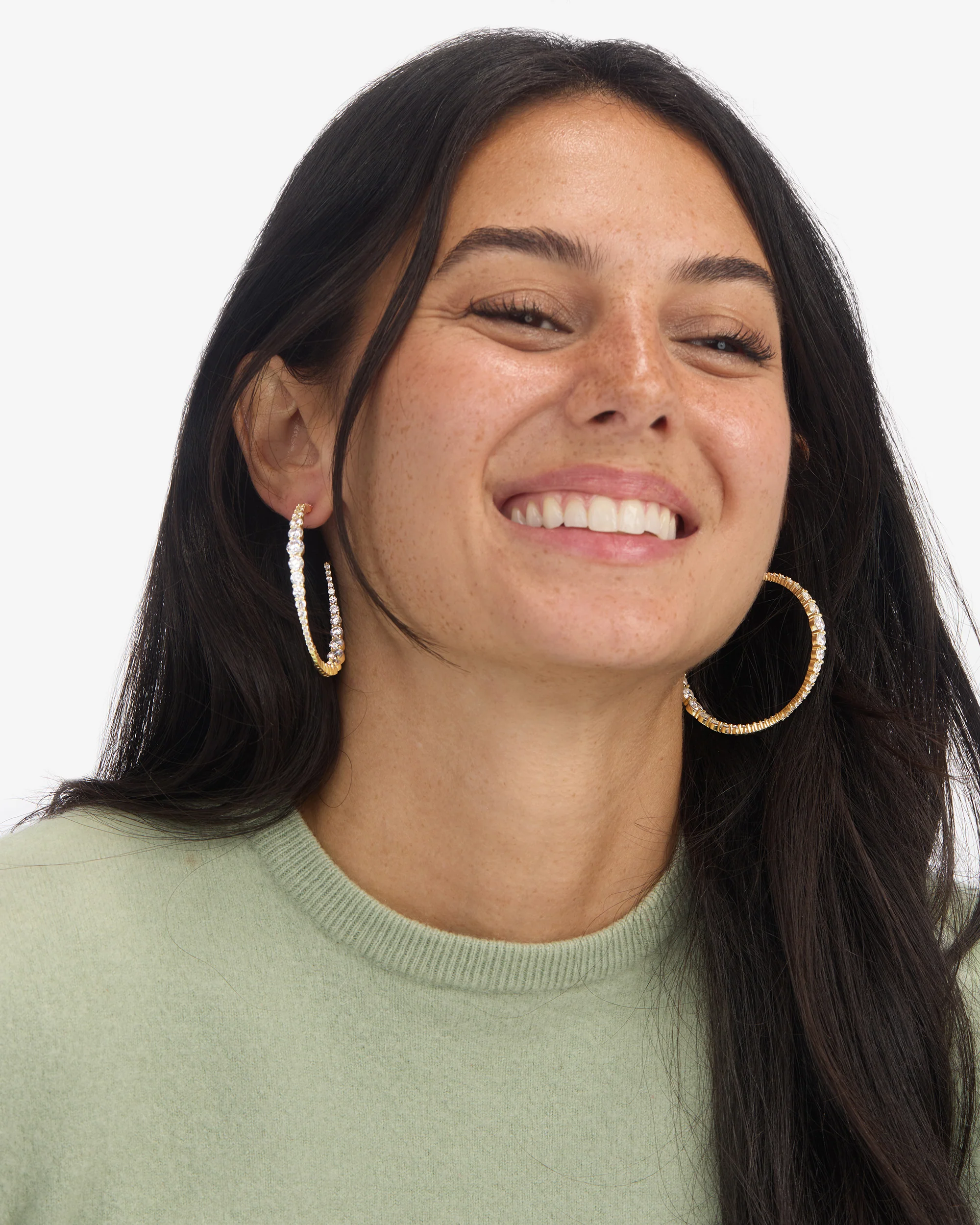 "Oh She Fancy" Graduated Hoops 2" - Gold|White Diamondettes - Image 4