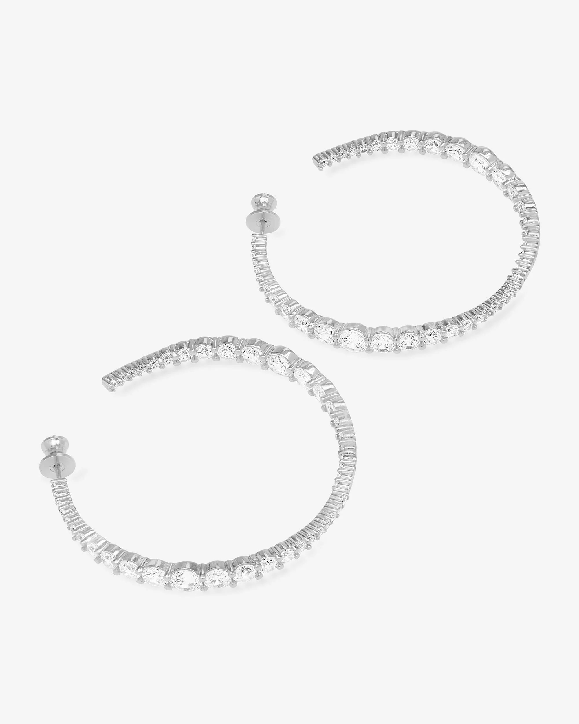 "Oh She Fancy" Graduated Hoops 2" - Silver|White Diamondettes - Image 3