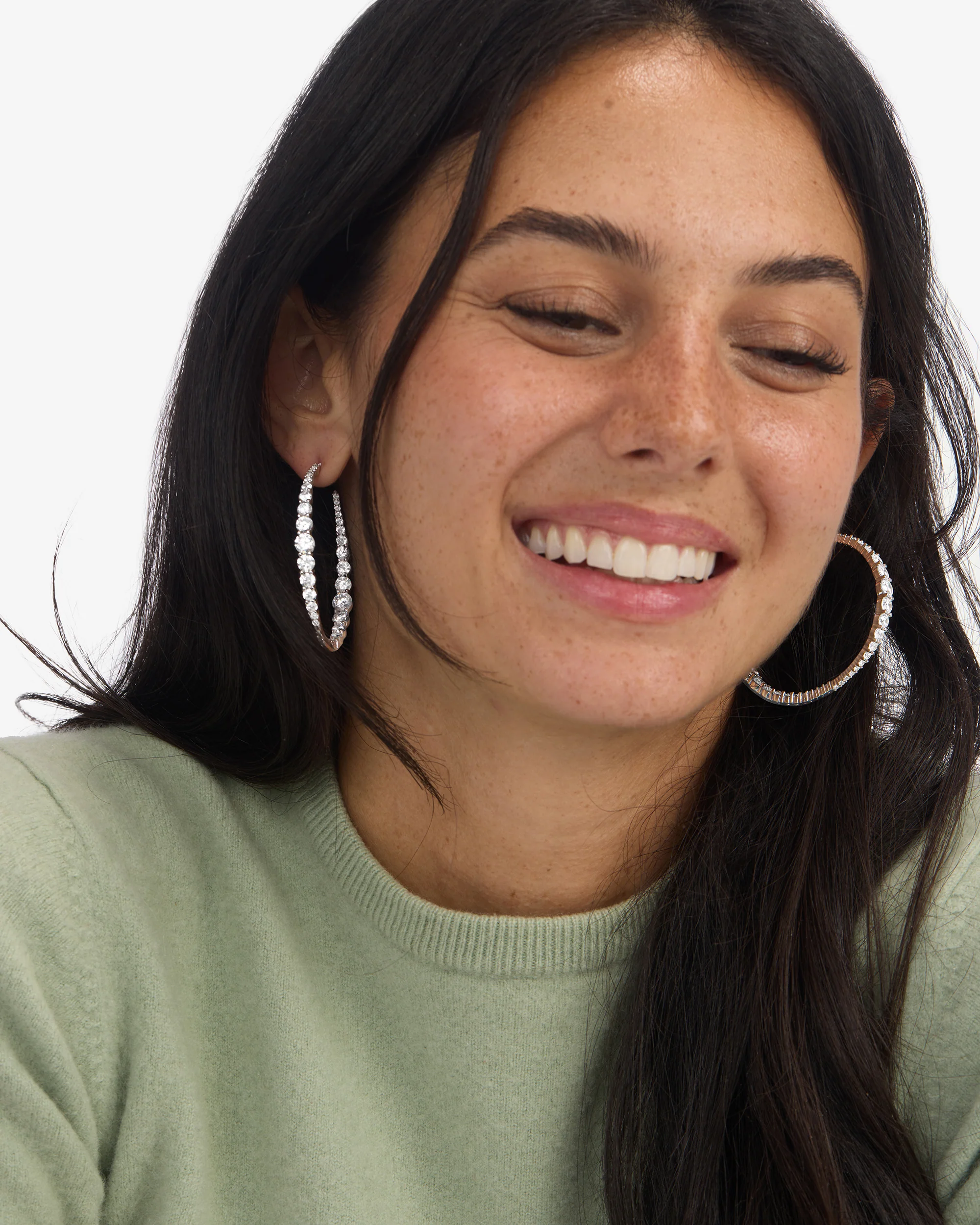 "Oh She Fancy" Graduated Hoops 2" - Silver|White Diamondettes - Image 4