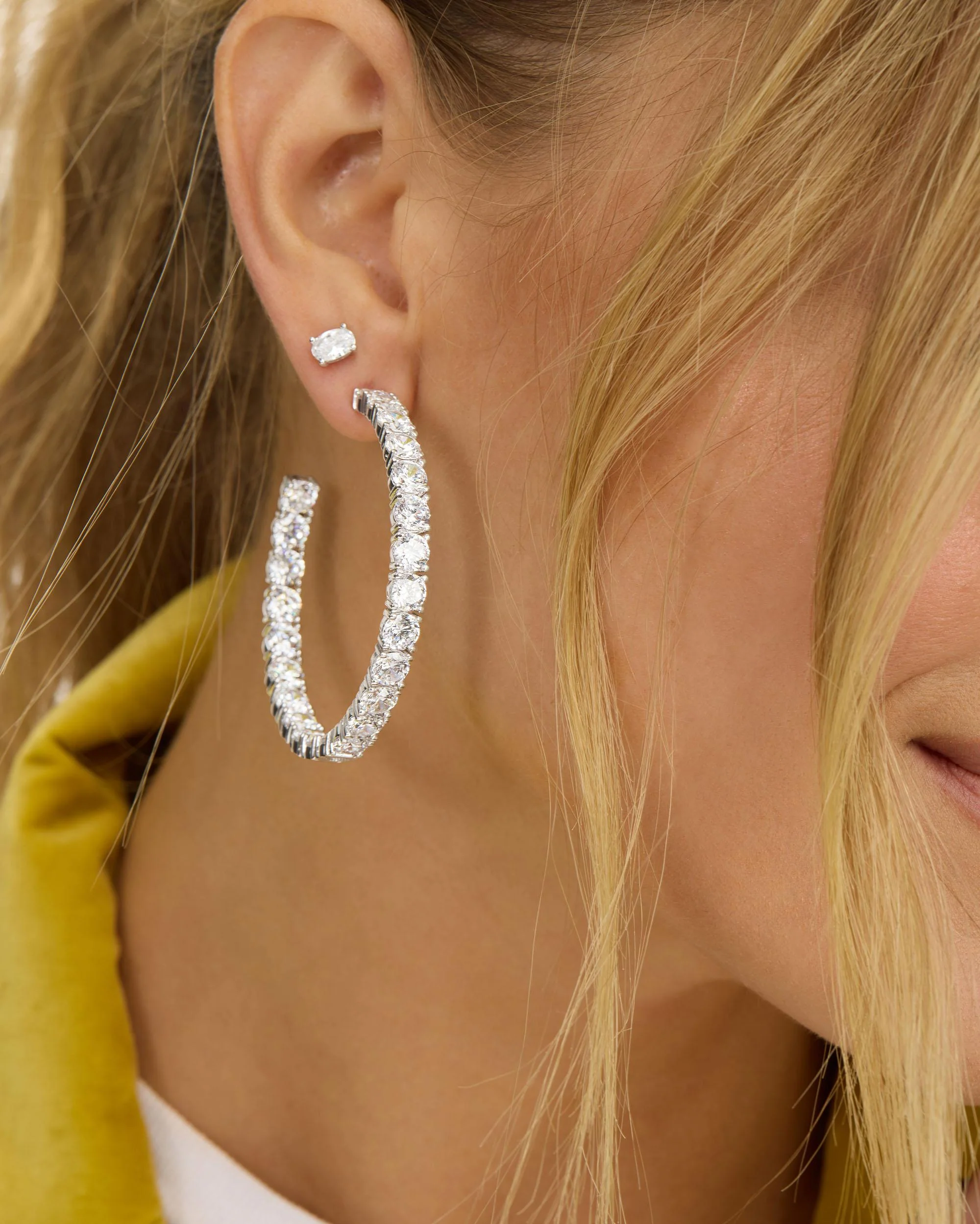"Oh She Fancy" Hoops 2" - Silver|White Diamondettes - Image 4