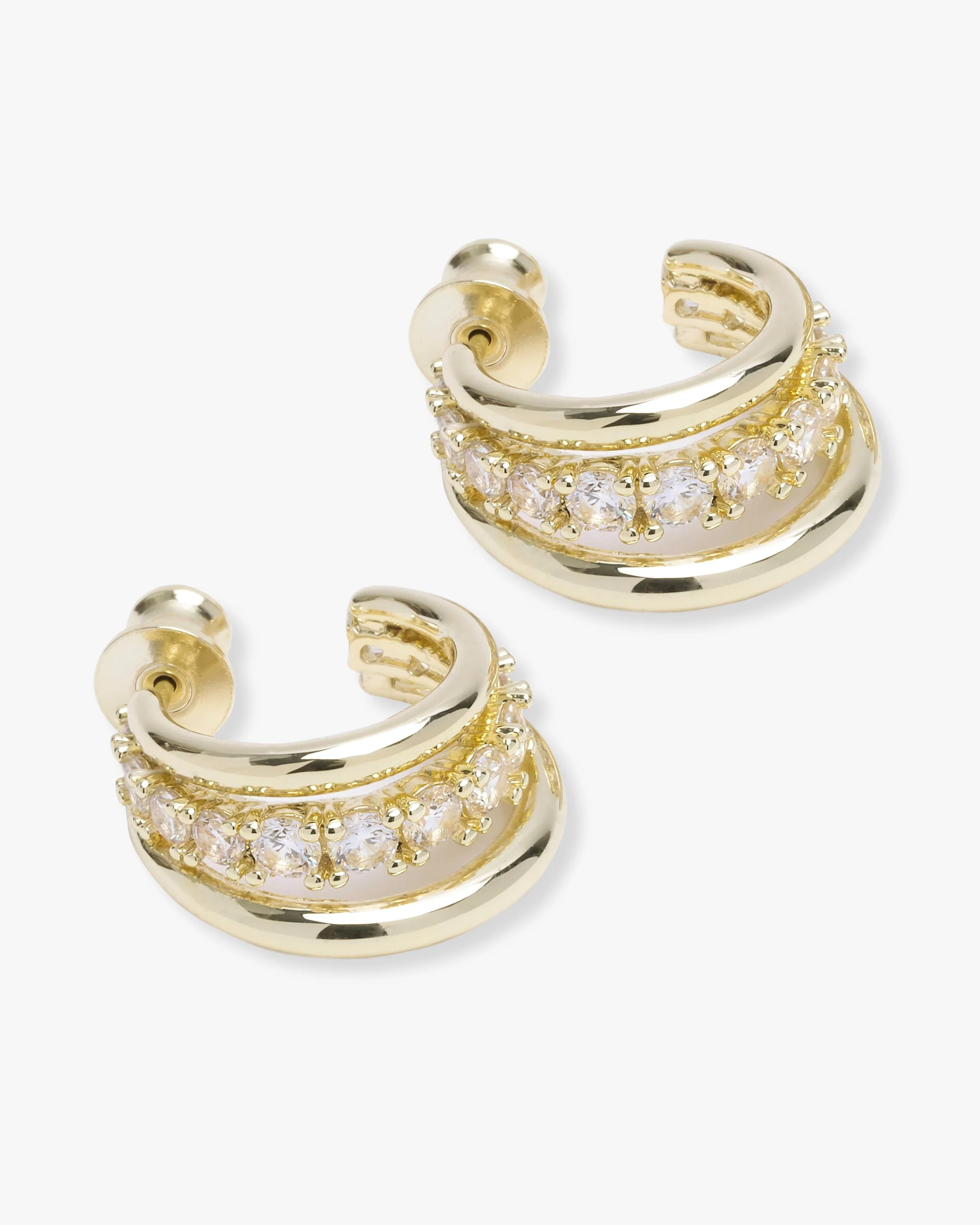 "Oh She Fancy" Smooth & Diamond Hoops - Gold|White Diamondettes - Image 3