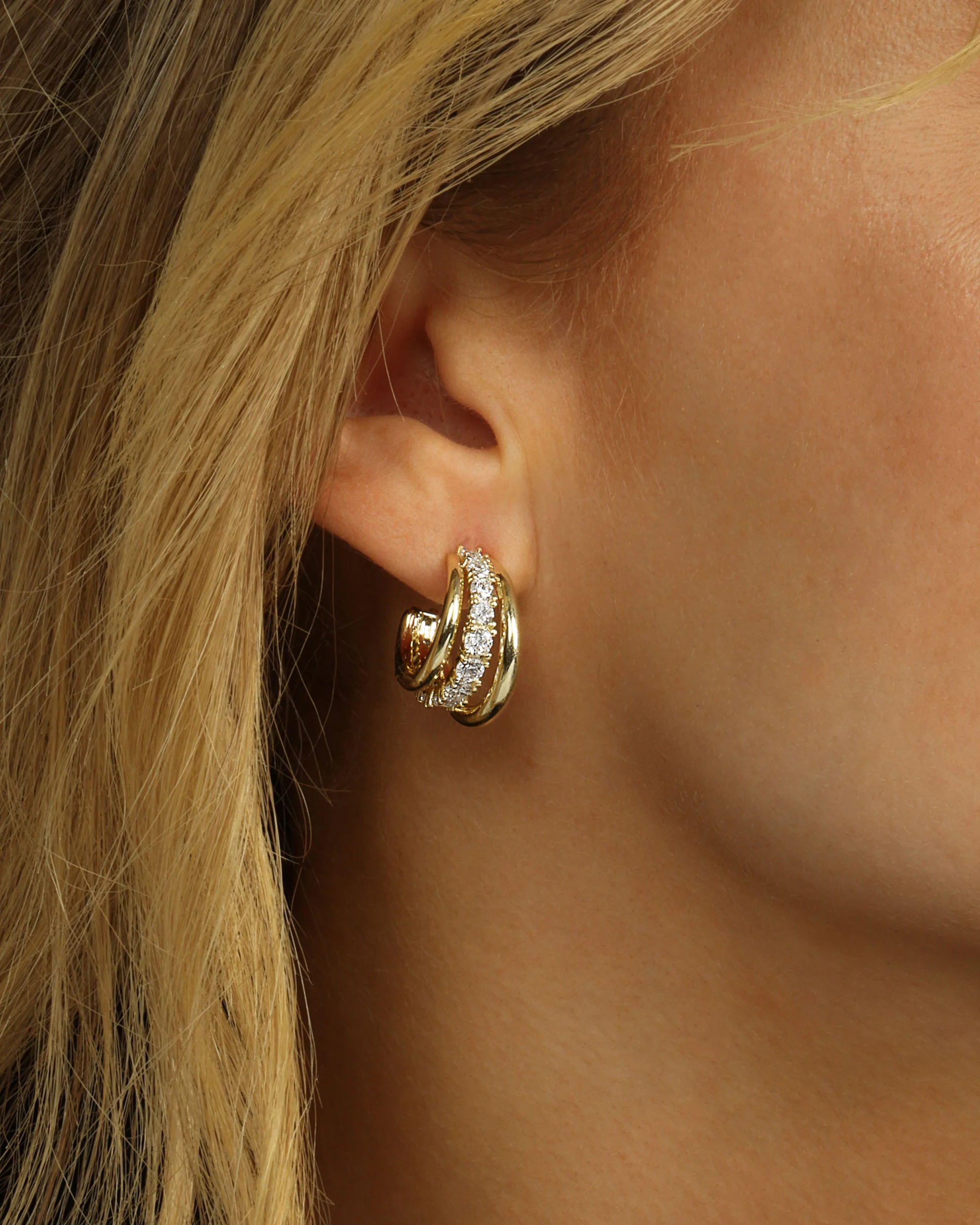 "Oh She Fancy" Smooth & Diamond Hoops - Gold|White Diamondettes - Image 4