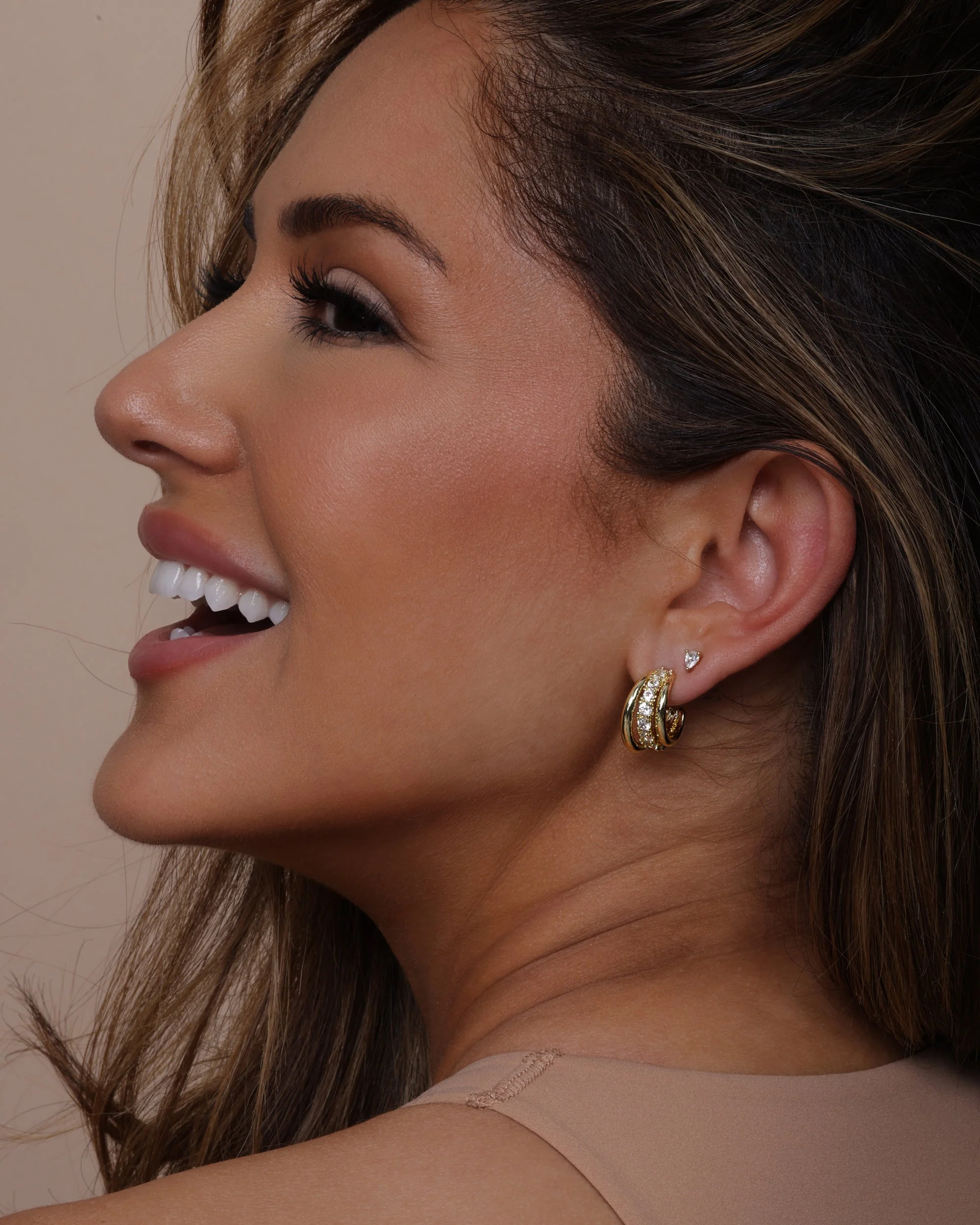 "Oh She Fancy" Smooth & Diamond Hoops - Silver|White Diamondettes - Image 2