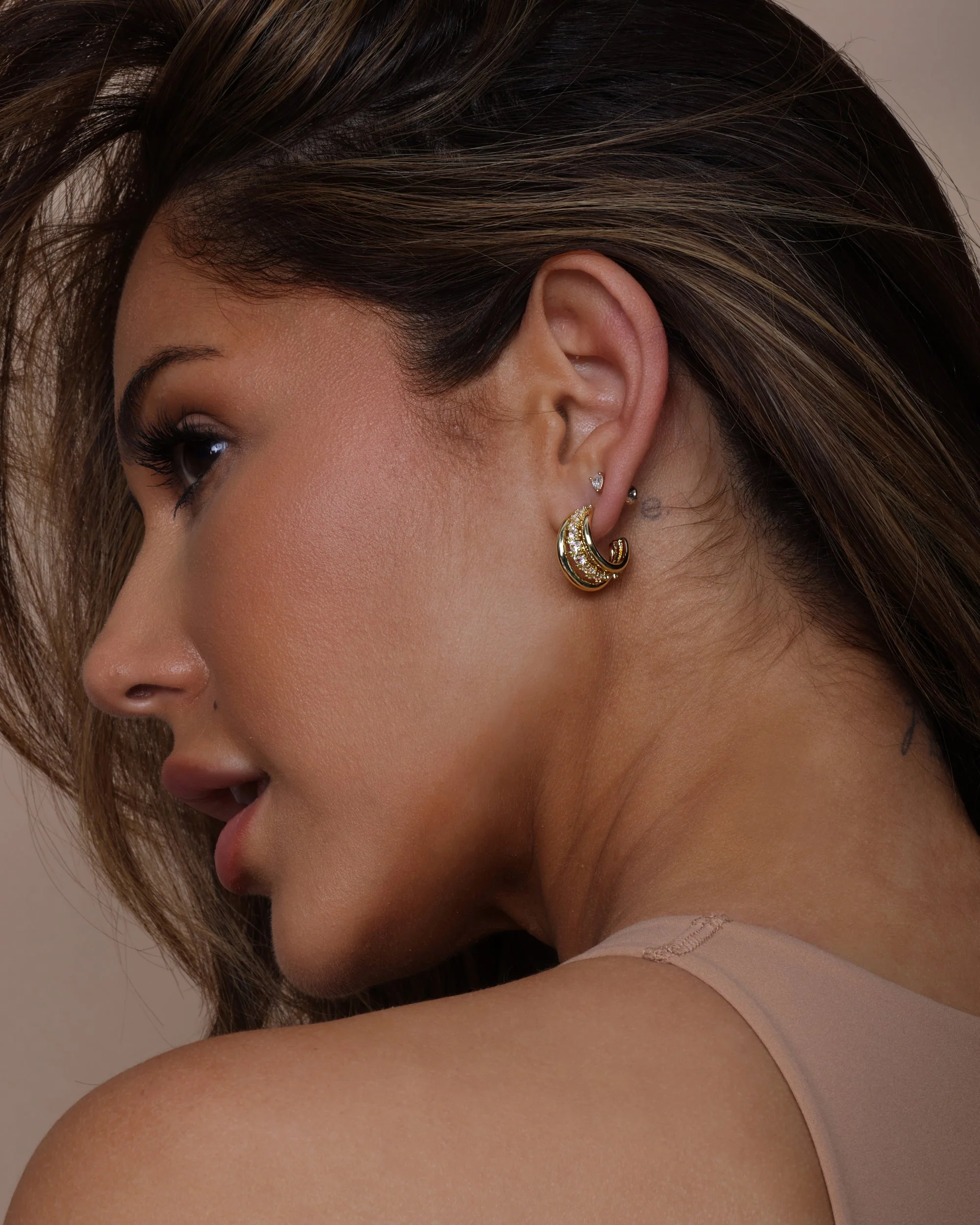 "Oh She Fancy" Smooth & Diamond Hoops - Silver|White Diamondettes - Image 4