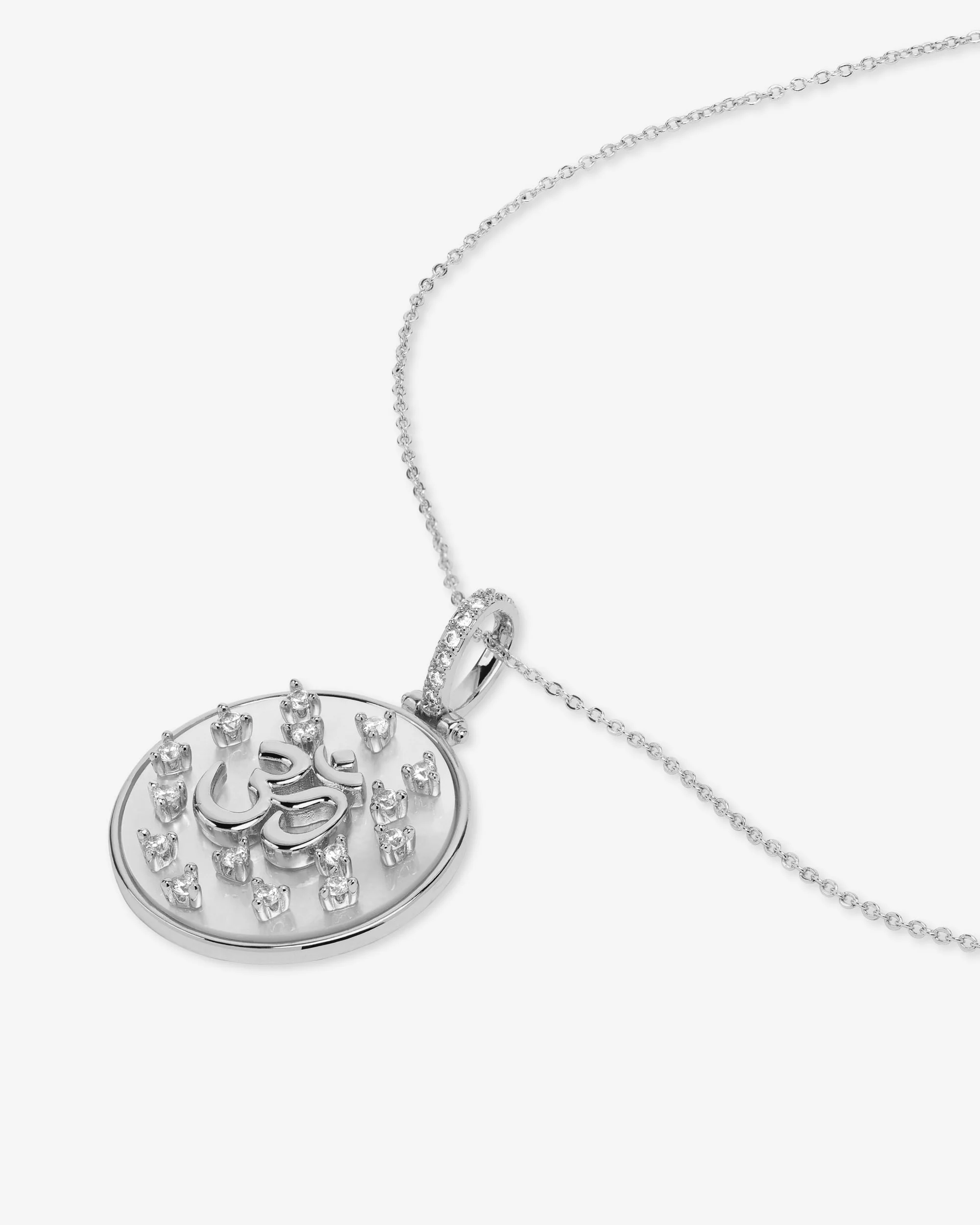 Om Medallion Necklace - Silver|White Diamondettes - Image 3