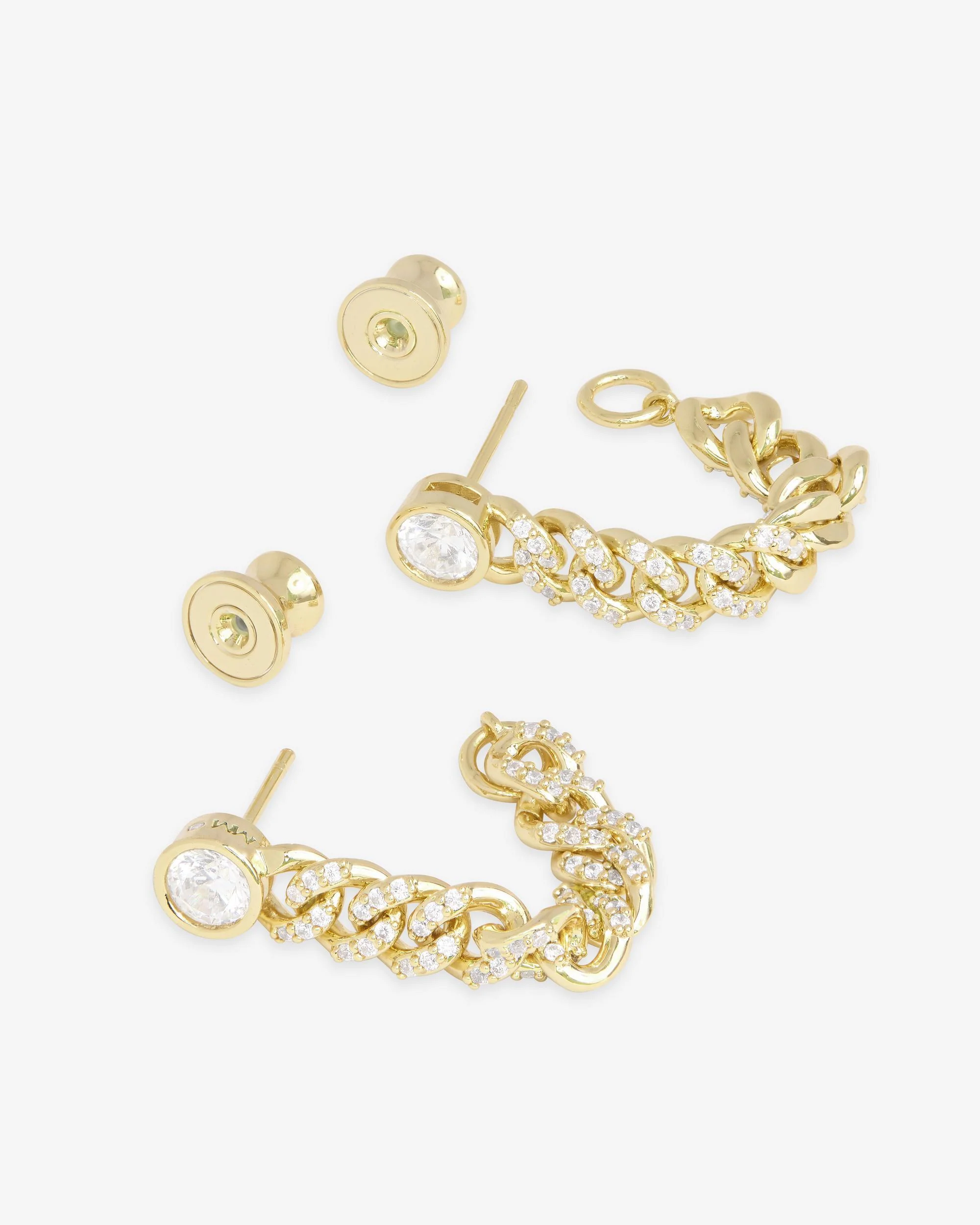 Pavé Julian 5mm Soft Chain Hoops - Gold|White Diamondettes - Image 3