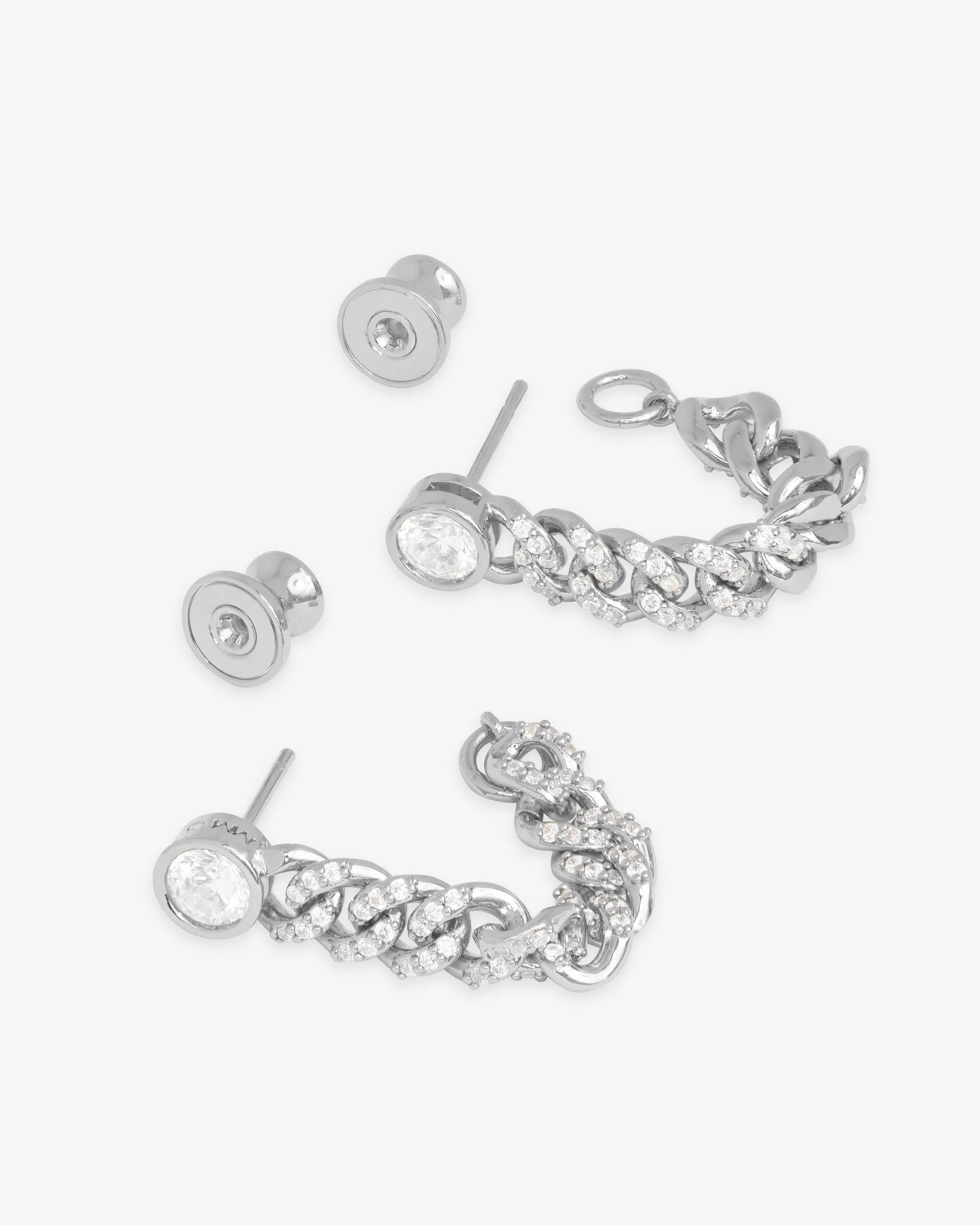 Pavé Julian 5mm Soft Chain Hoops - Silver|White Diamondettes - Image 3