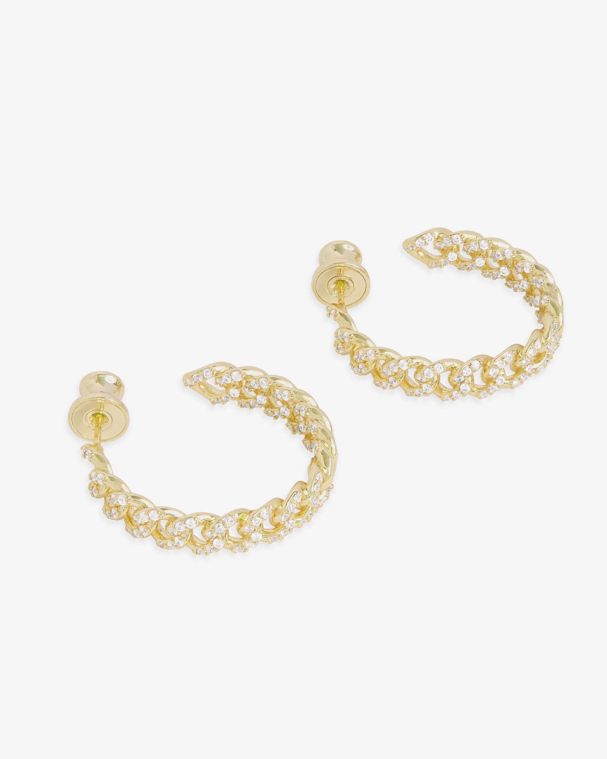 Pavé Julian Chain Hoops 1" - Gold|White Diamondettes - Image 3