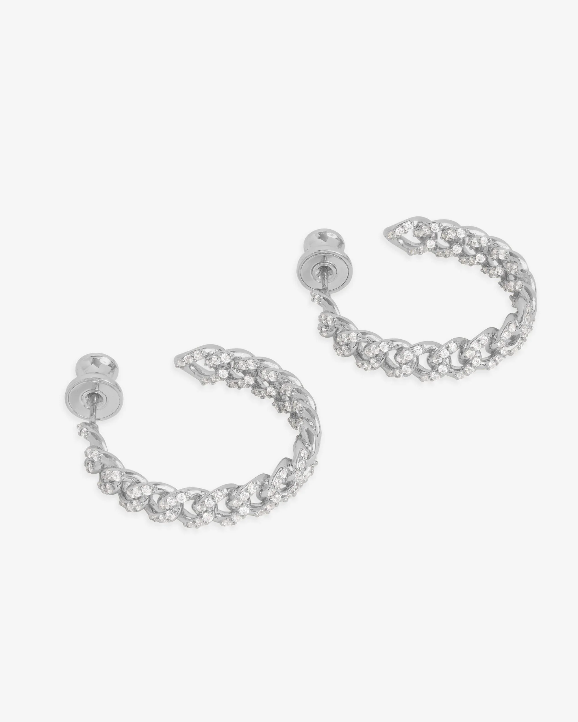 Pavé Julian Chain Hoops 1" - Silver|White Diamondettes - Image 3