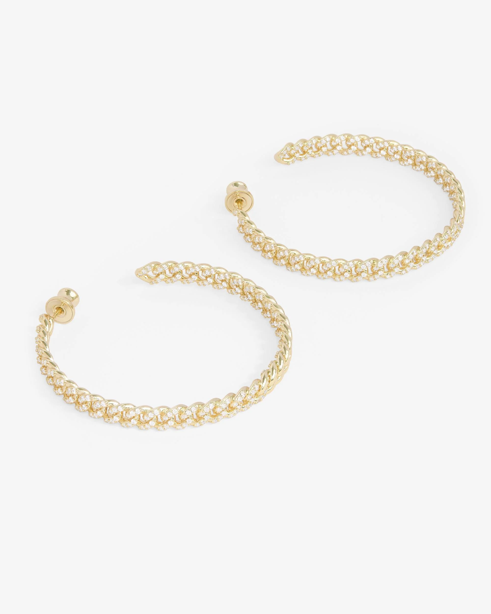 Pavé Julian Chain Hoops 2" - Gold|White Diamondettes - Image 3