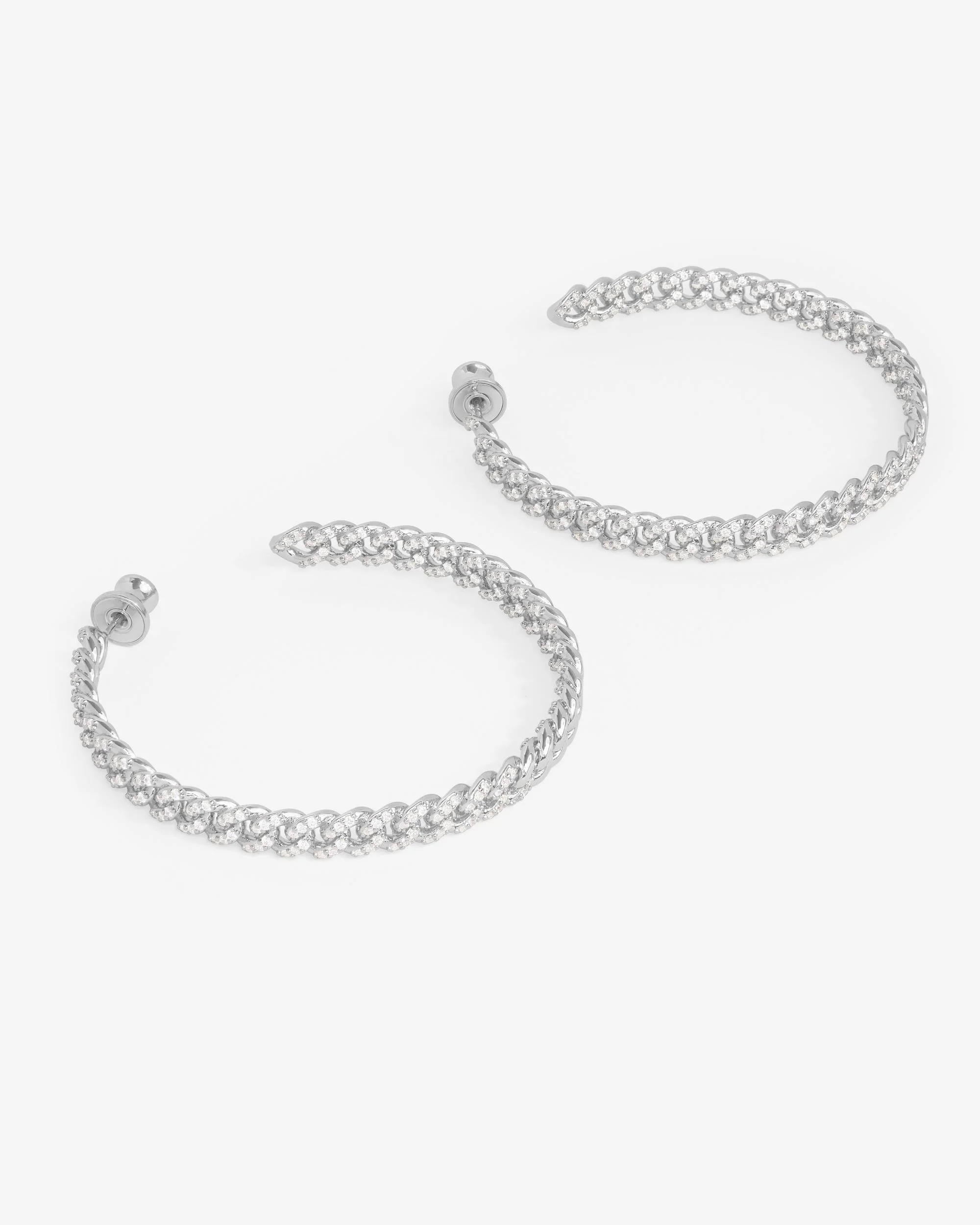 Pavé Julian Chain Hoops 2" - Silver|White Diamondettes - Image 3