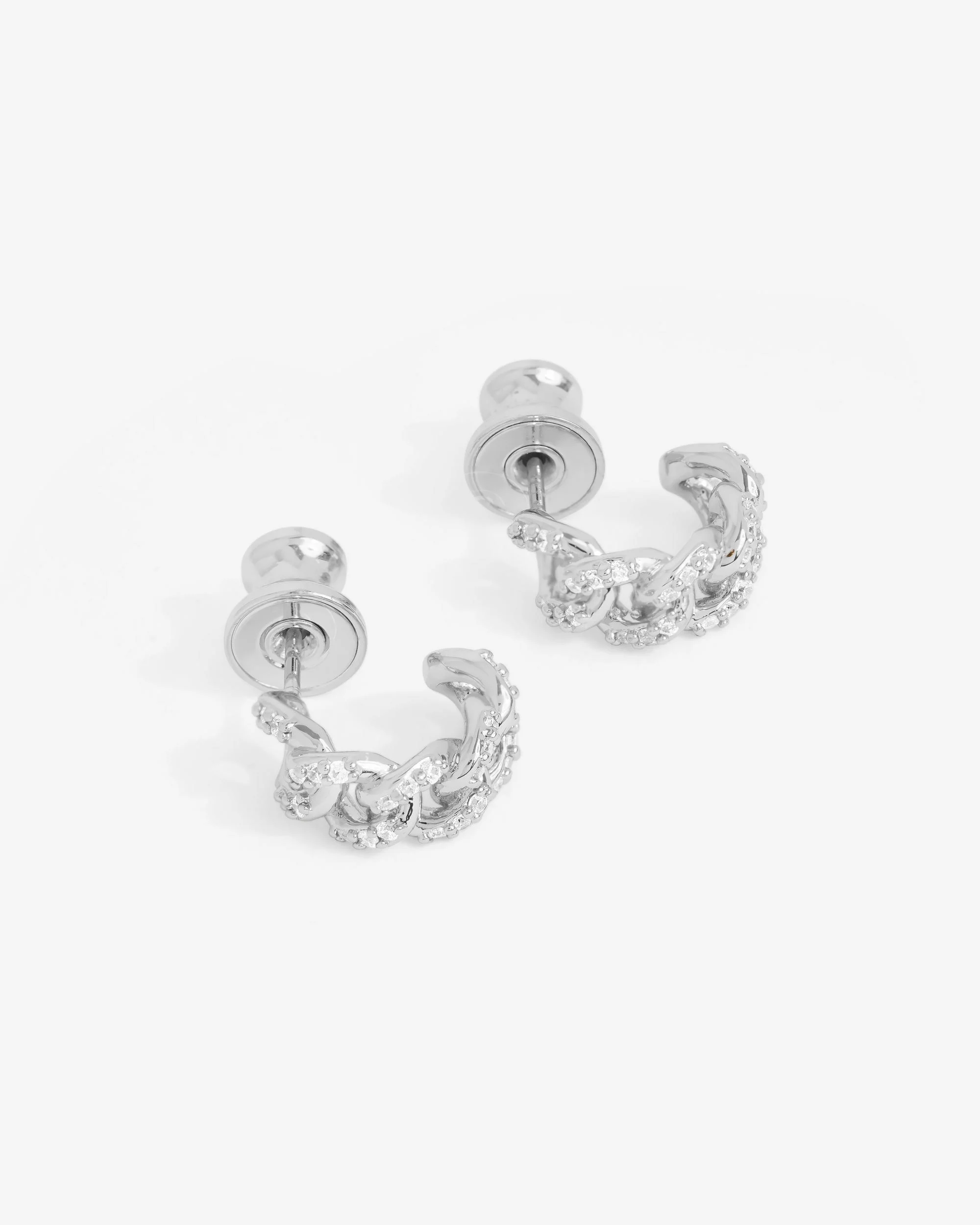 Pavé Julian Chain Huggies - Silver|White Diamondettes - Image 3