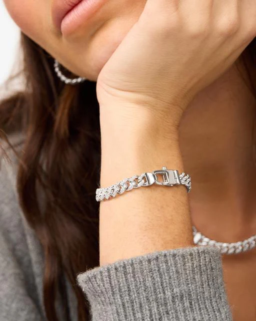 Pavé Julian Cuban Chain Bracelet 6.8mm - Silver|White Diamondettes - Image 2
