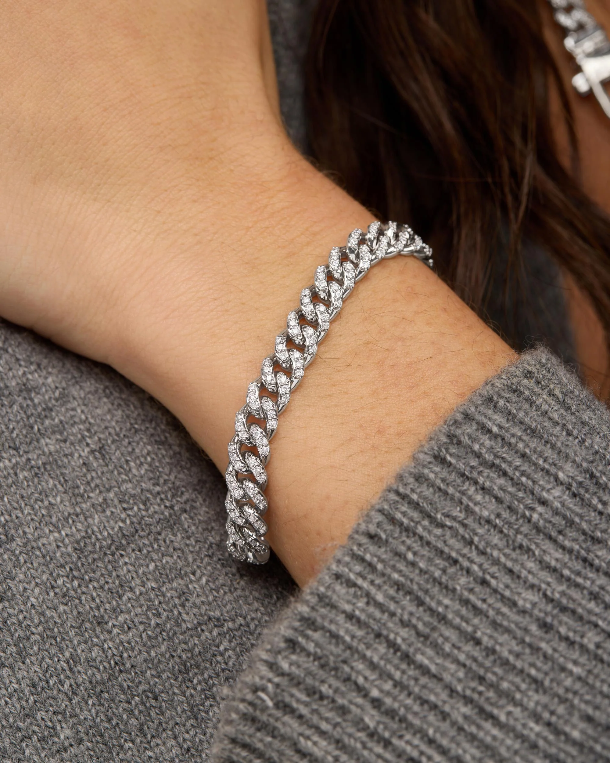 Pavé Julian Cuban Chain Bracelet 6.8mm - Silver|White Diamondettes - Image 4