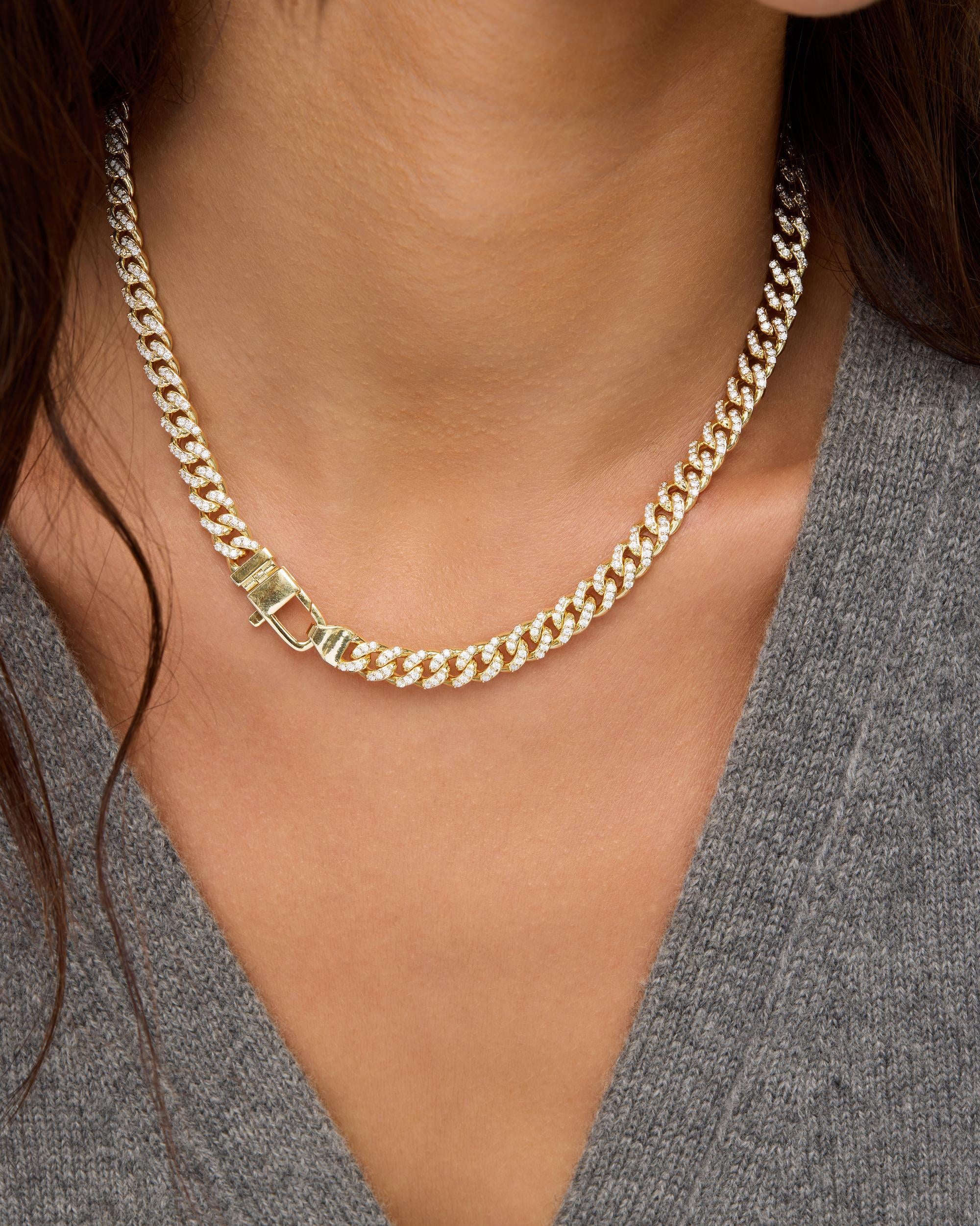 Pavé Julian Cuban Chain Necklace 6.8mm - Gold|White Diamondettes - Image 6