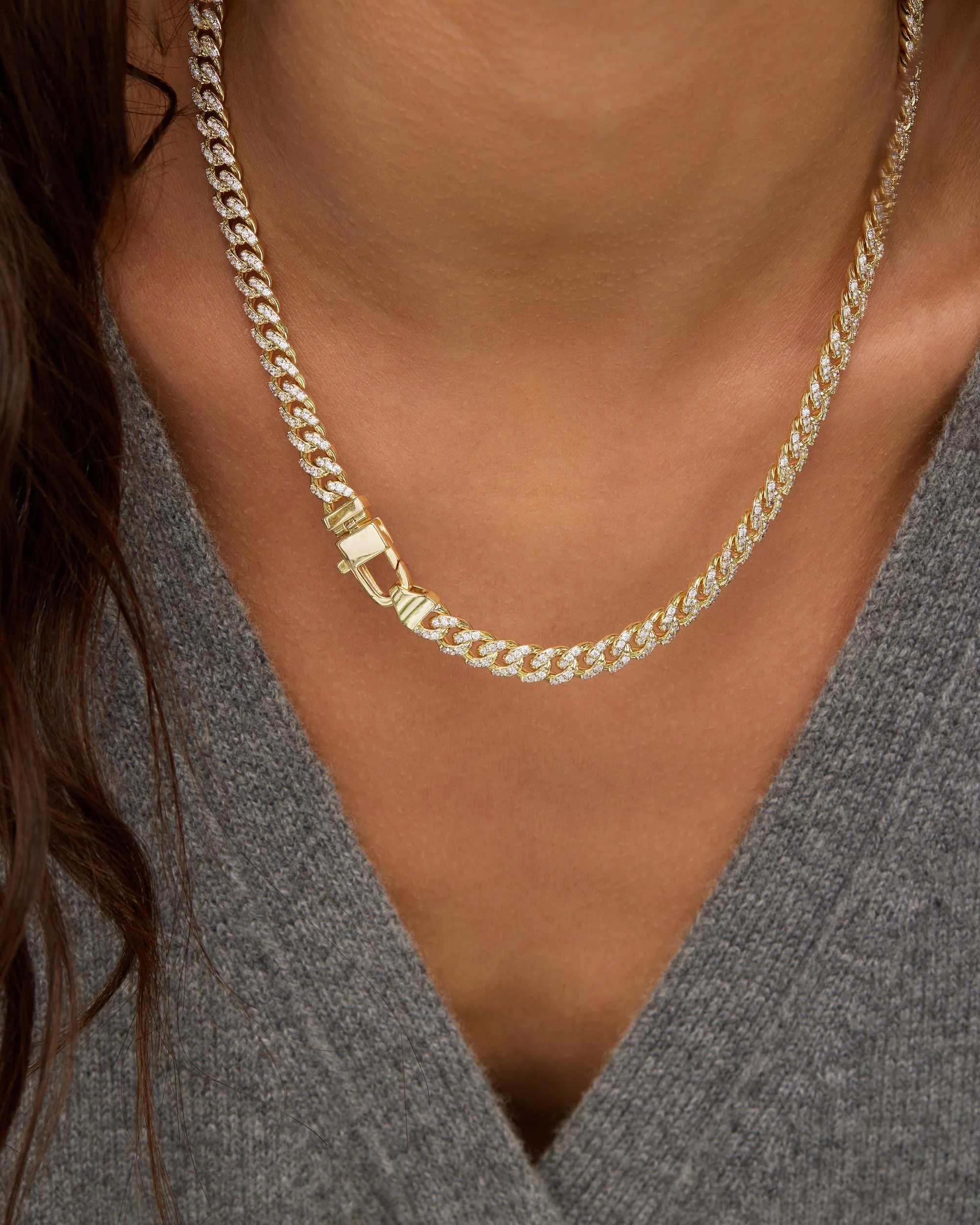 Pavé Julian Cuban Chain Necklace 6.8mm - Gold|White Diamondettes - Image 7