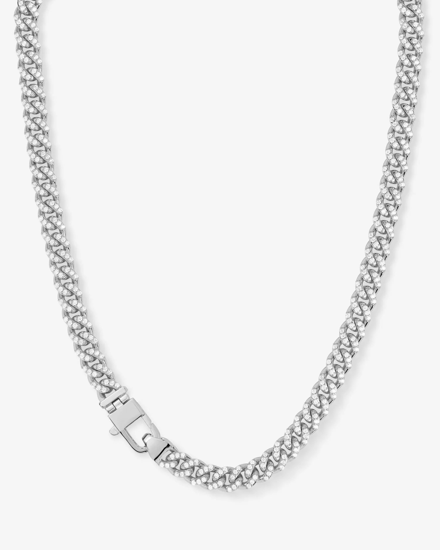 Pavé Julian Cuban Chain Necklace 6.8mm - Silver|White Diamondettes