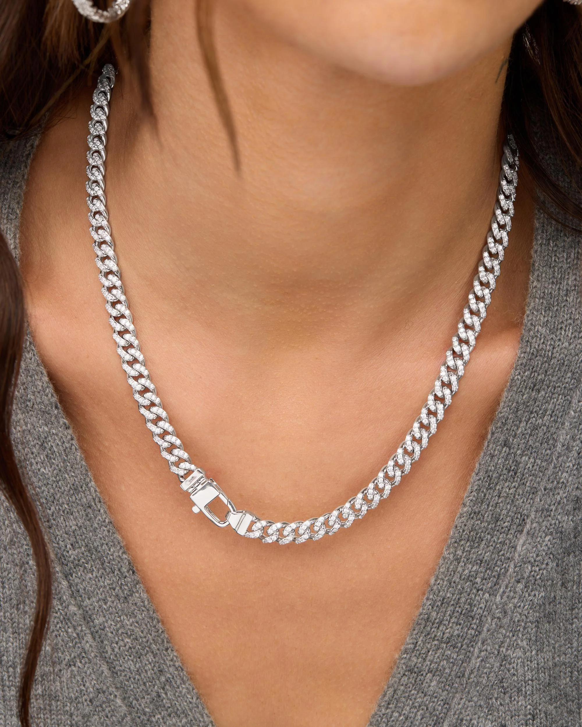 Pavé Julian Cuban Chain Necklace 6.8mm - Silver|White Diamondettes - Image 7