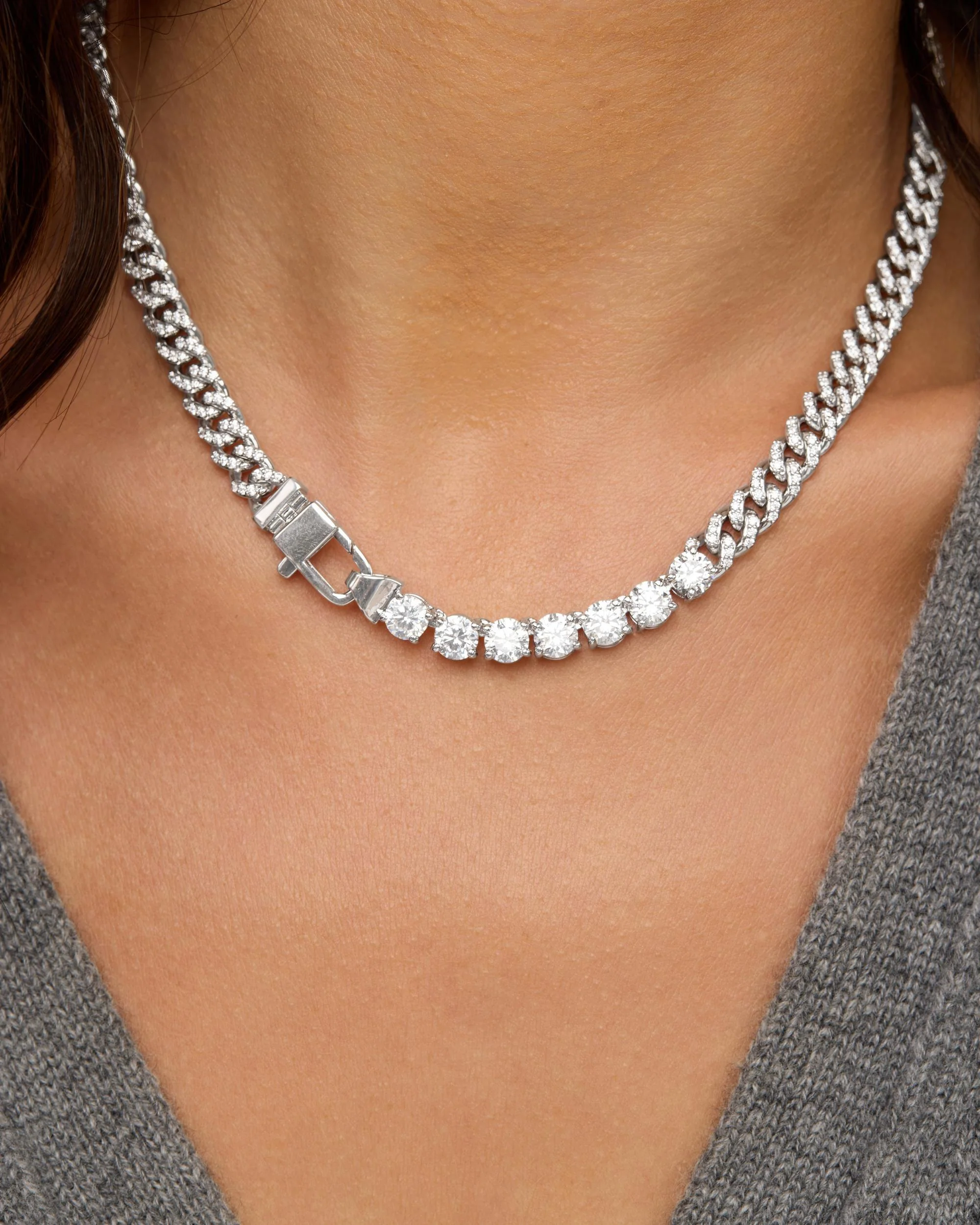 Pavé Julian Loves Diamonds Necklace 6.8mm - Silver|White Diamondettes - Image 2