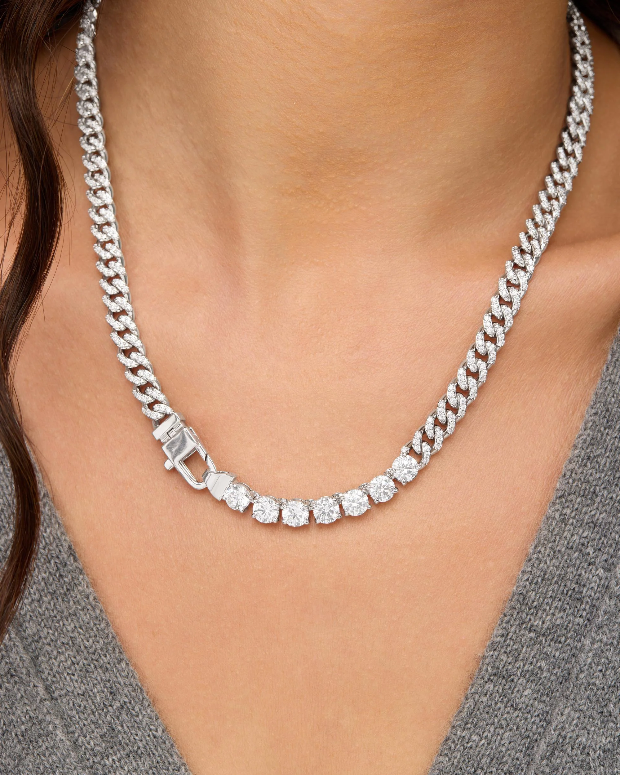 Pavé Julian Loves Diamonds Necklace 6.8mm - Silver|White Diamondettes - Image 3