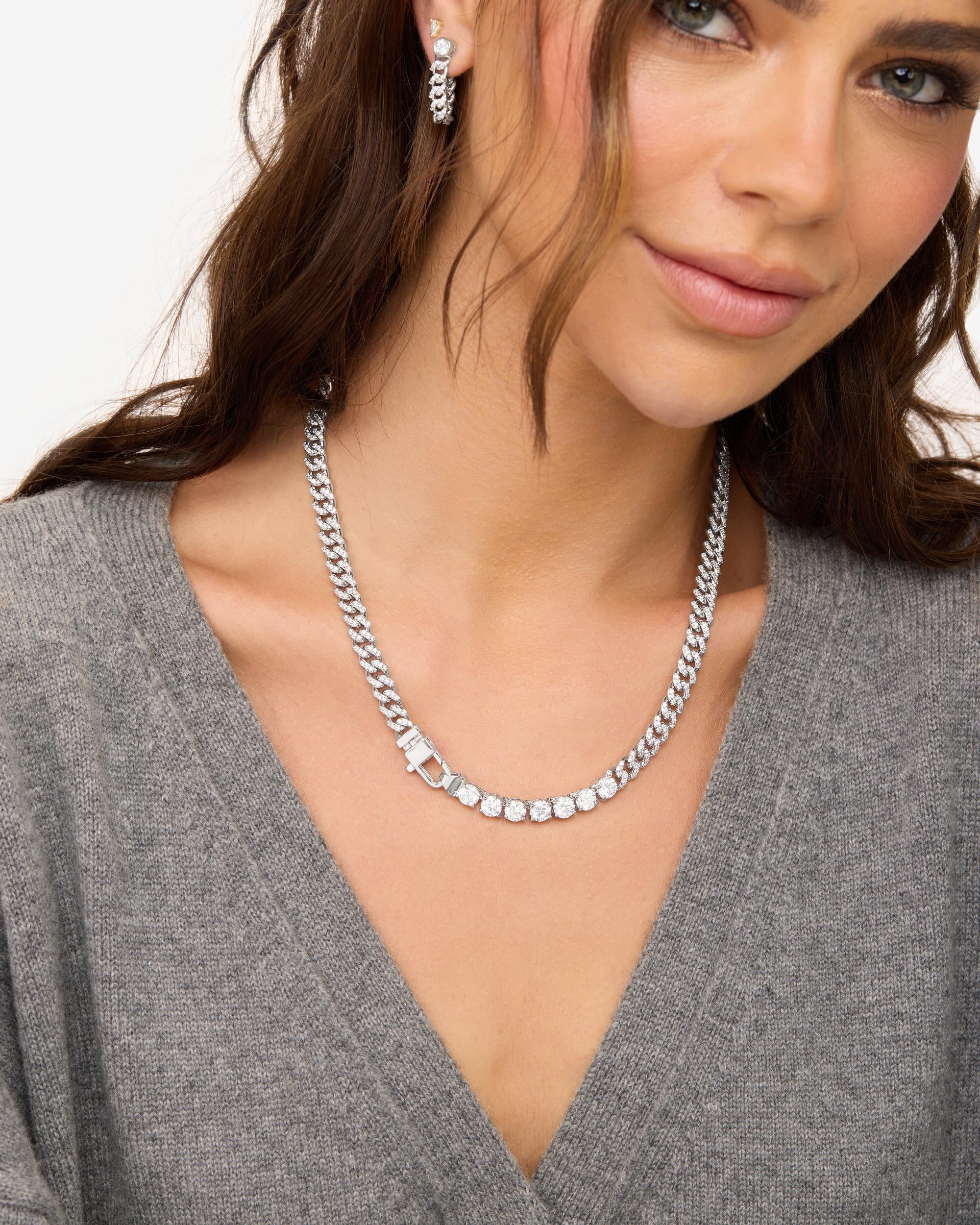 Pavé Julian Loves Diamonds Necklace 6.8mm - Silver|White Diamondettes - Image 7