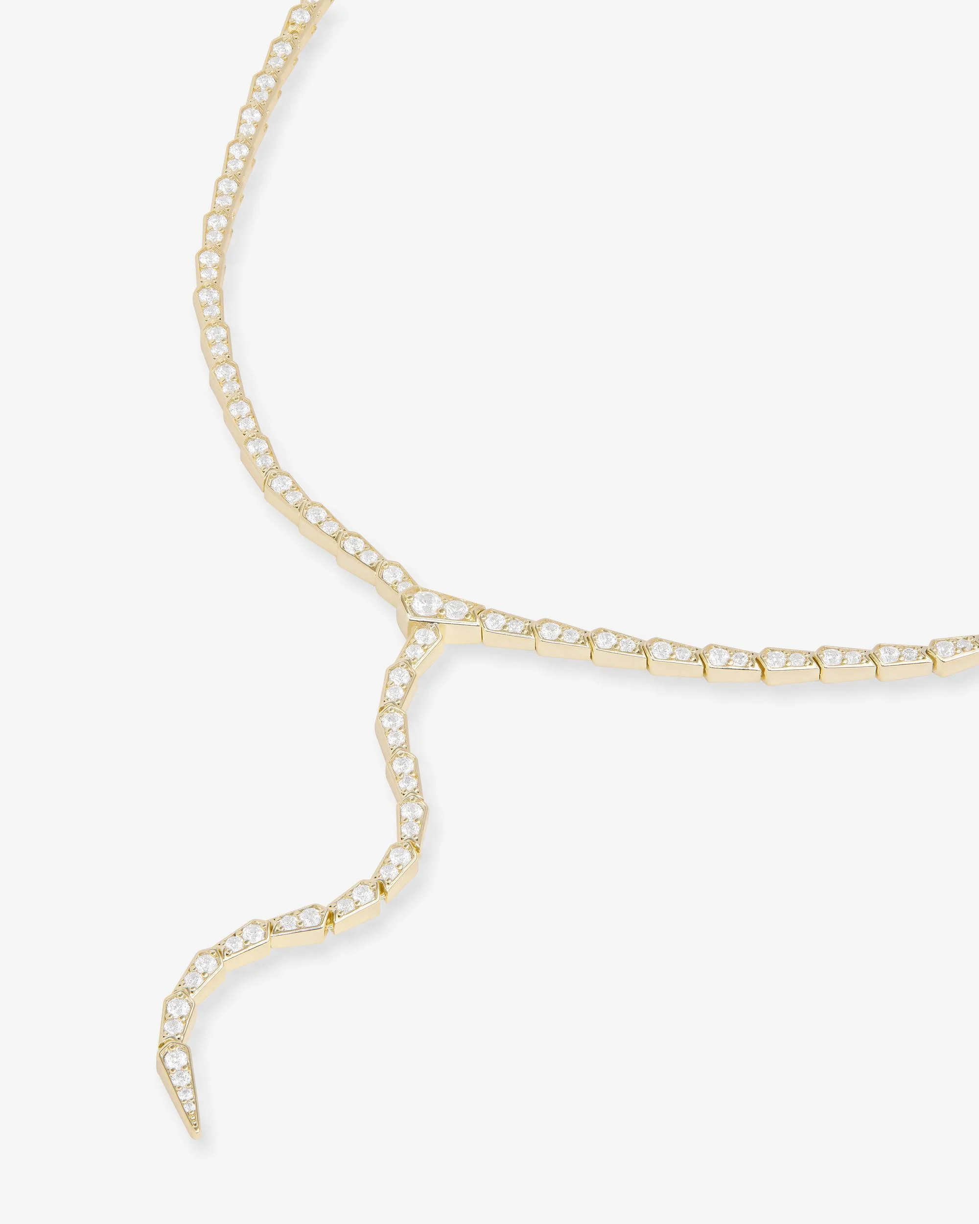 Pavé Serpent Lariat Necklace - Gold|White Diamondettes - Image 4