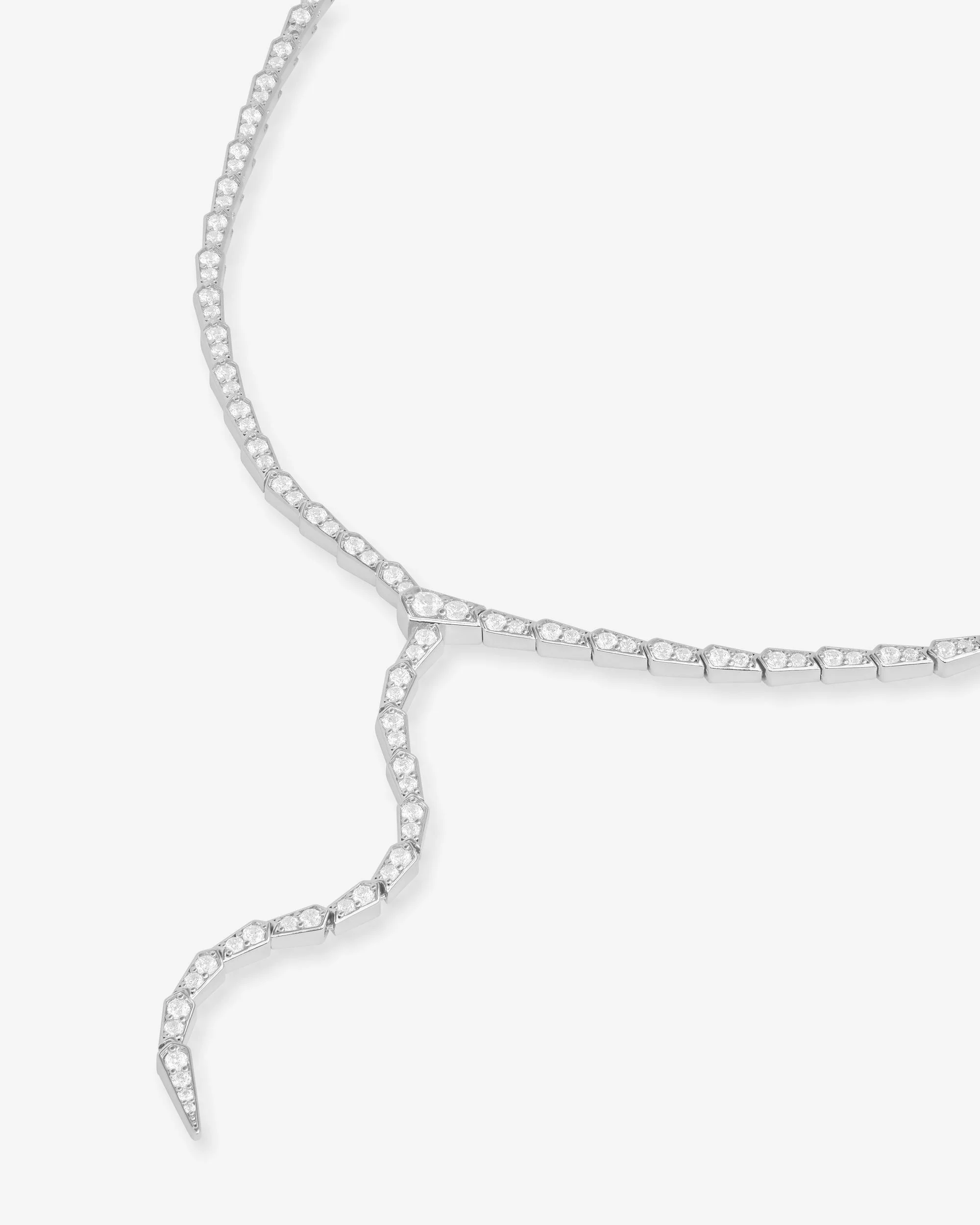 Pavé Serpent Lariat Necklace - Silver|White Diamondettes - Image 4
