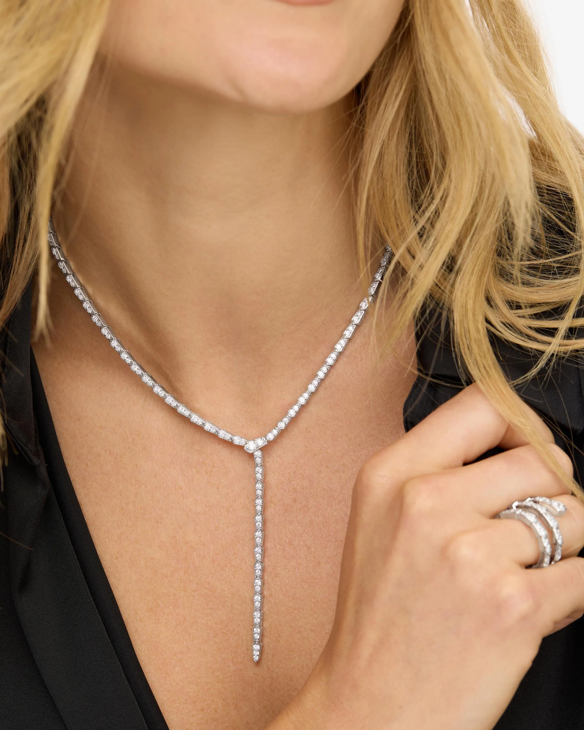 Pavé Serpent Lariat Necklace - Silver|White Diamondettes - Image 5