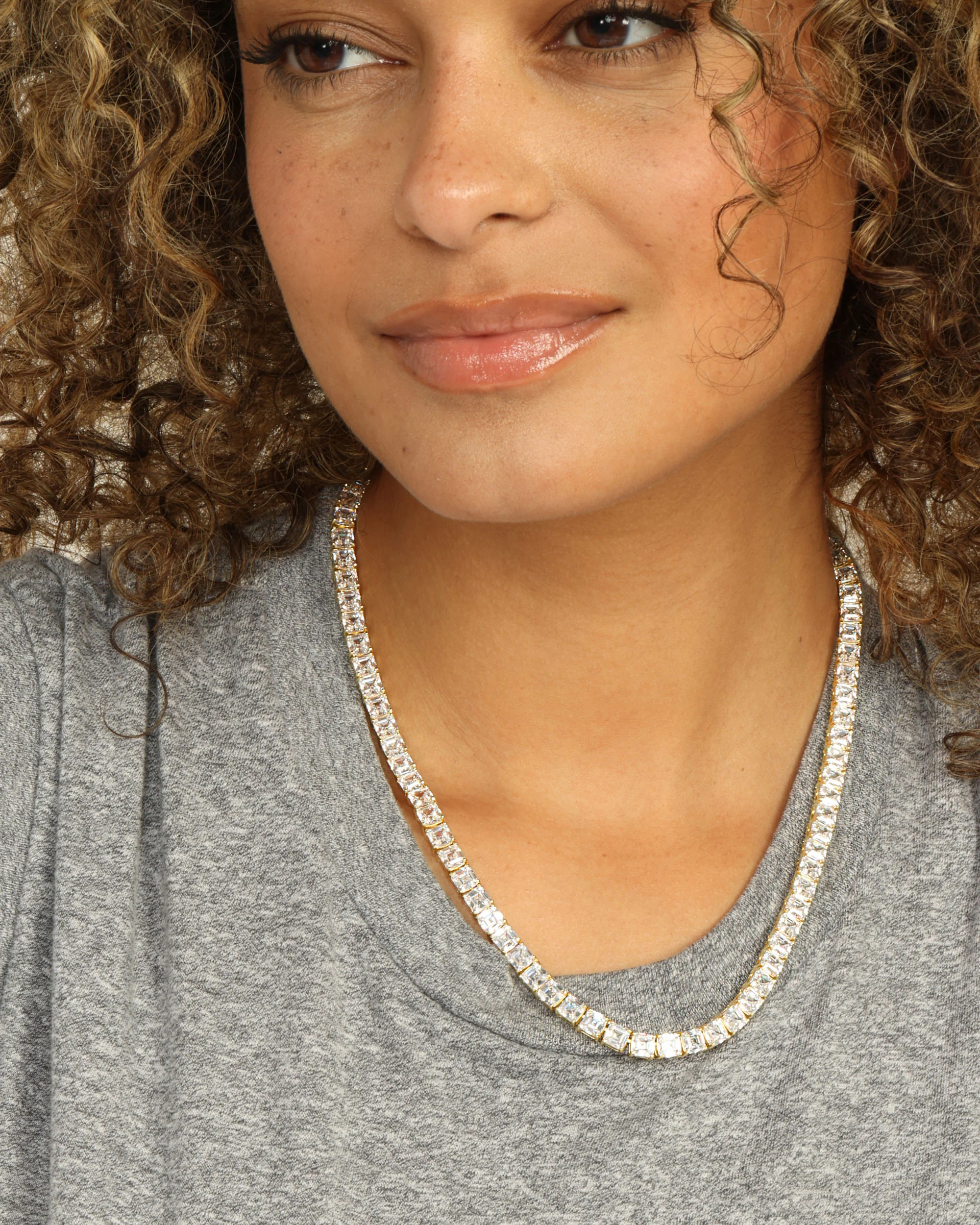 The Queen's Tennis Necklace 5mm - Gold|White Diamondettes - Image 3