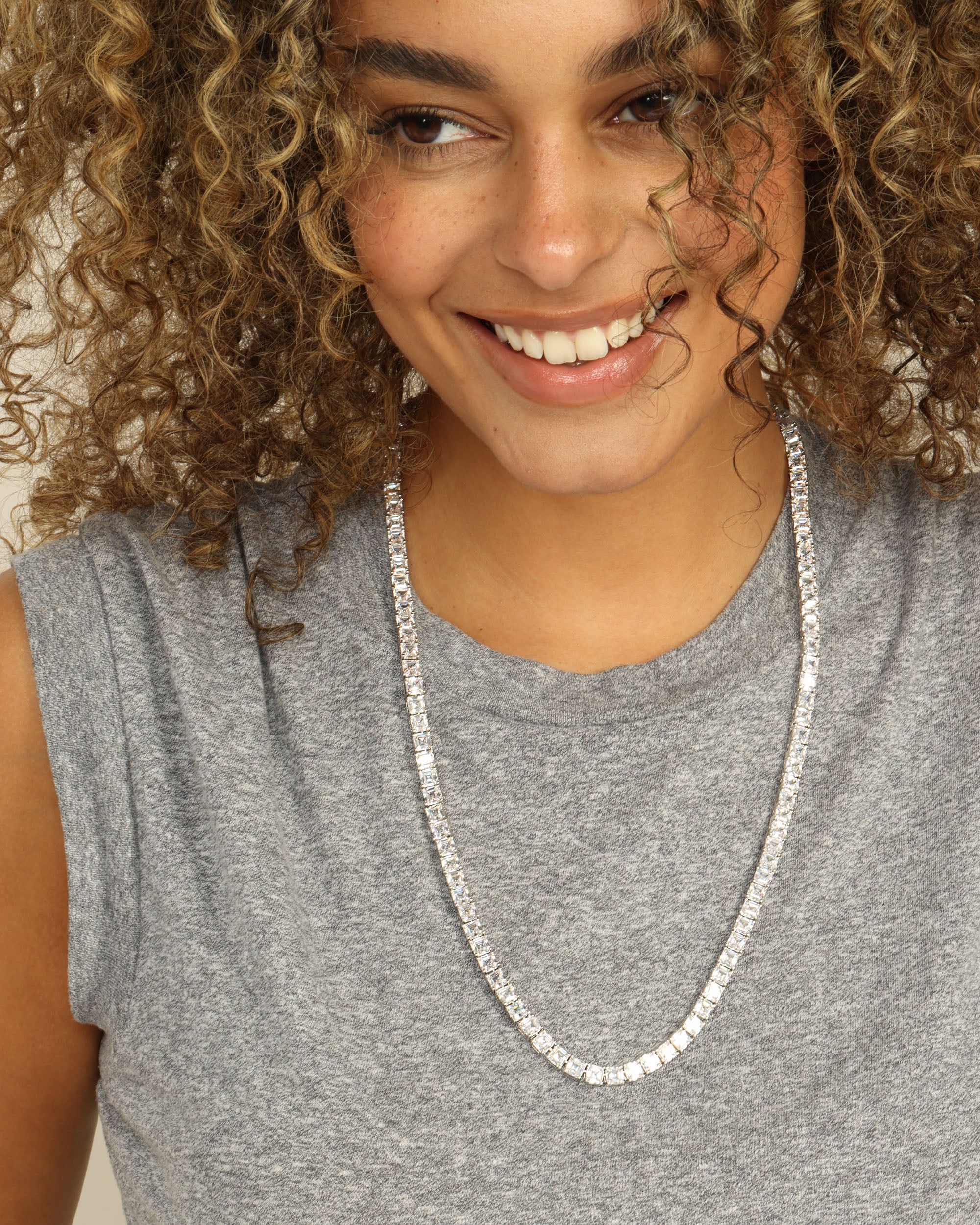 The Queen's Tennis Necklace 5mm - Silver|White Diamondettes - Image 4