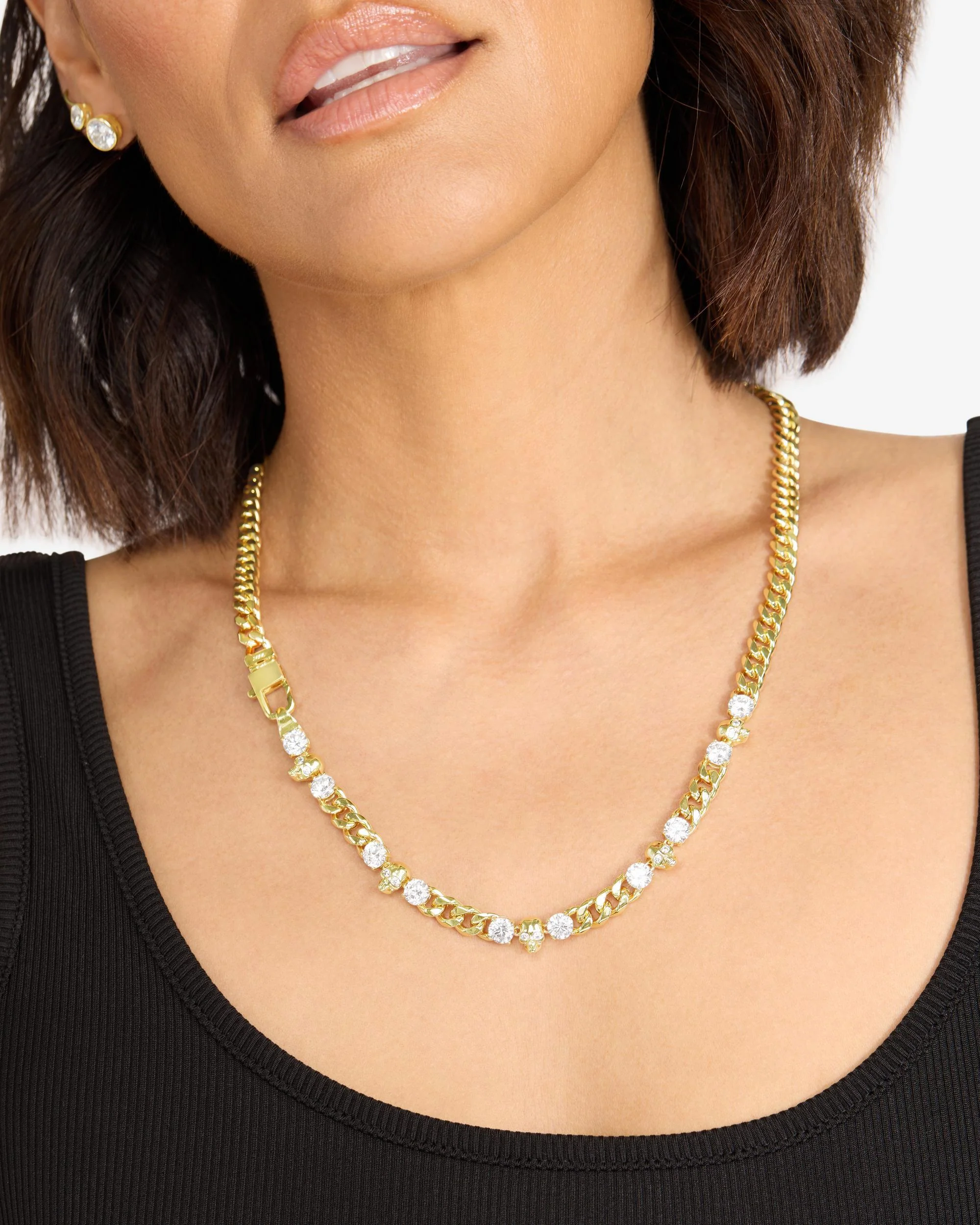 Ride or Die Cuban Chain Necklace 6.8mm - Gold|White Diamondettes - Image 6