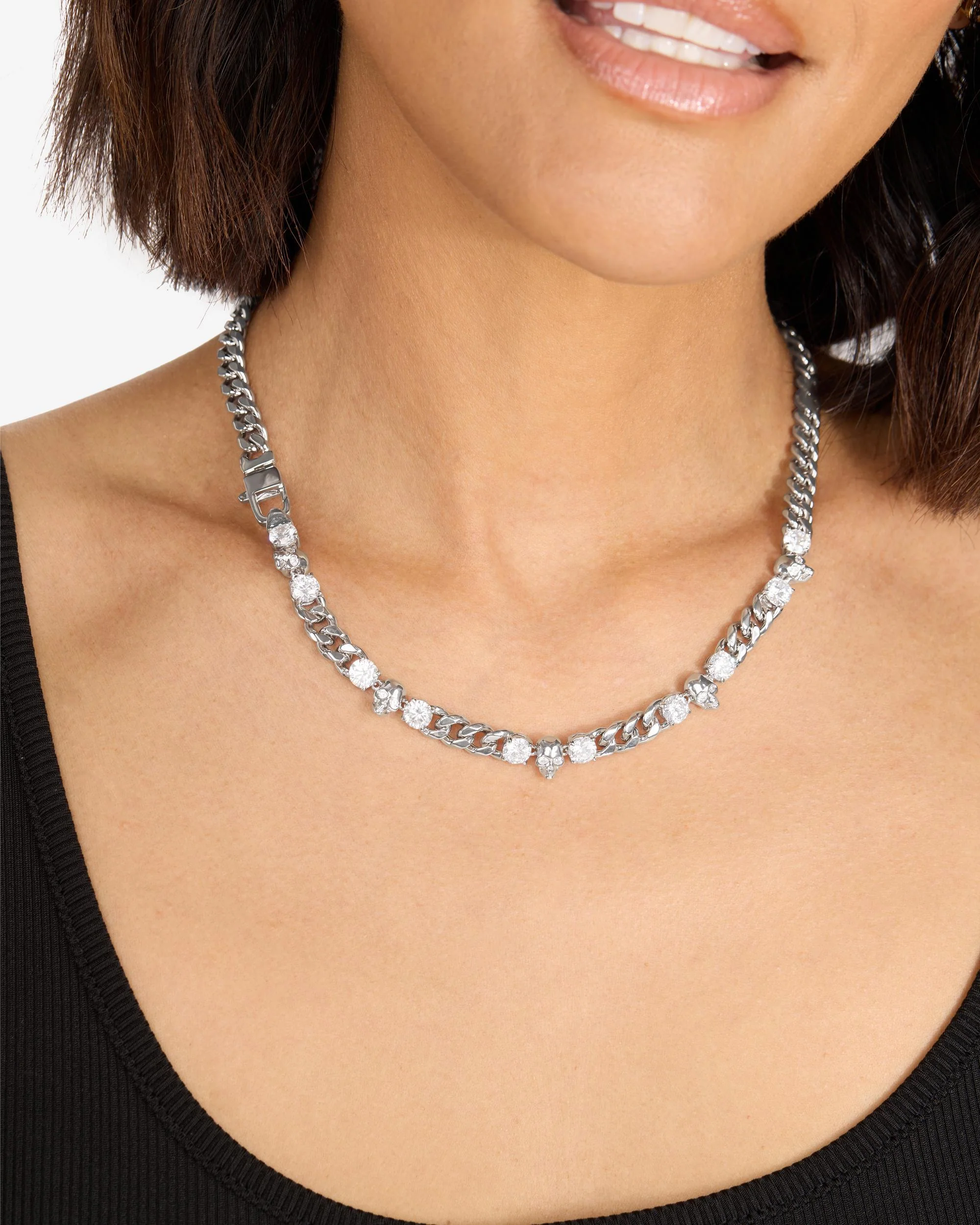 Ride or Die Cuban Chain Necklace 6.8mm - Silver|White Diamondettes - Image 5