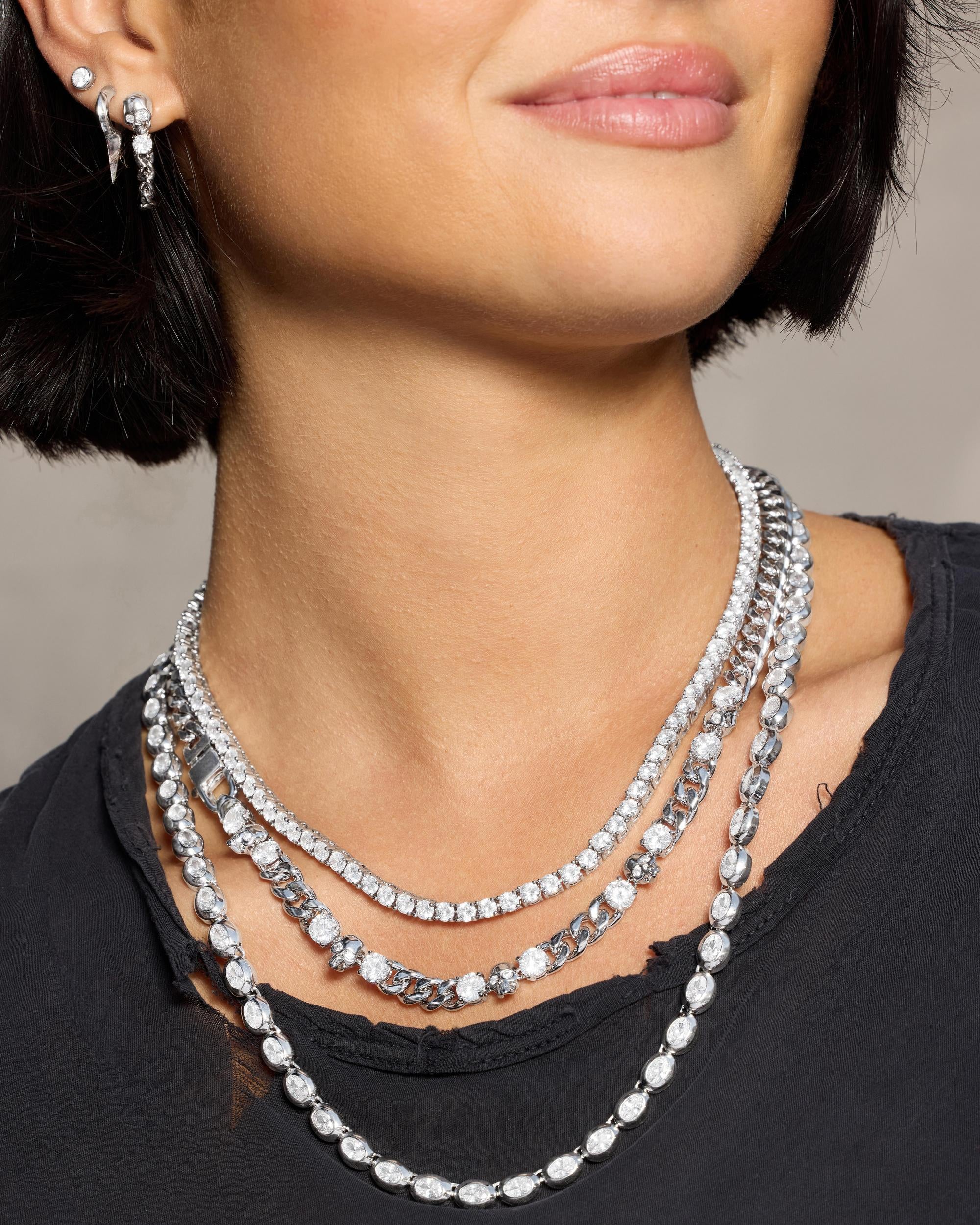 Ride or Die Cuban Chain Necklace 6.8mm - Silver|White Diamondettes - Image 7