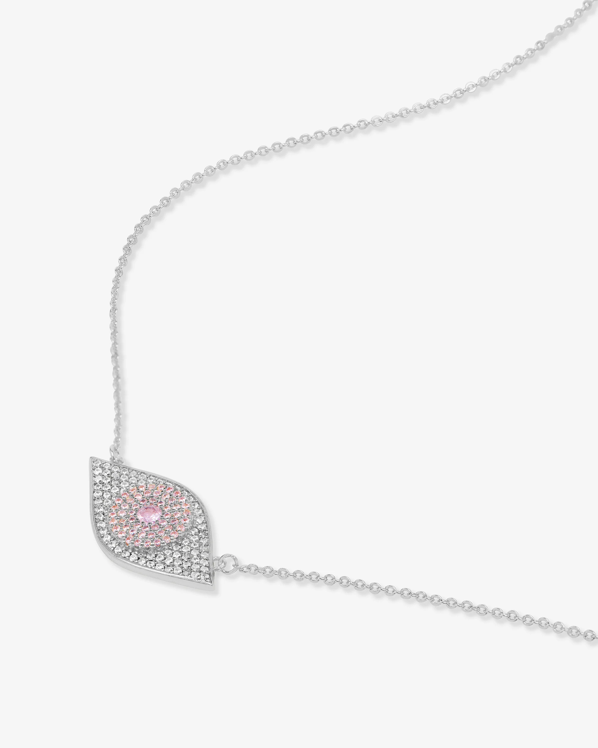 Rose Evil Eye Necklace - Silver|Pink Sapphire - Image 3