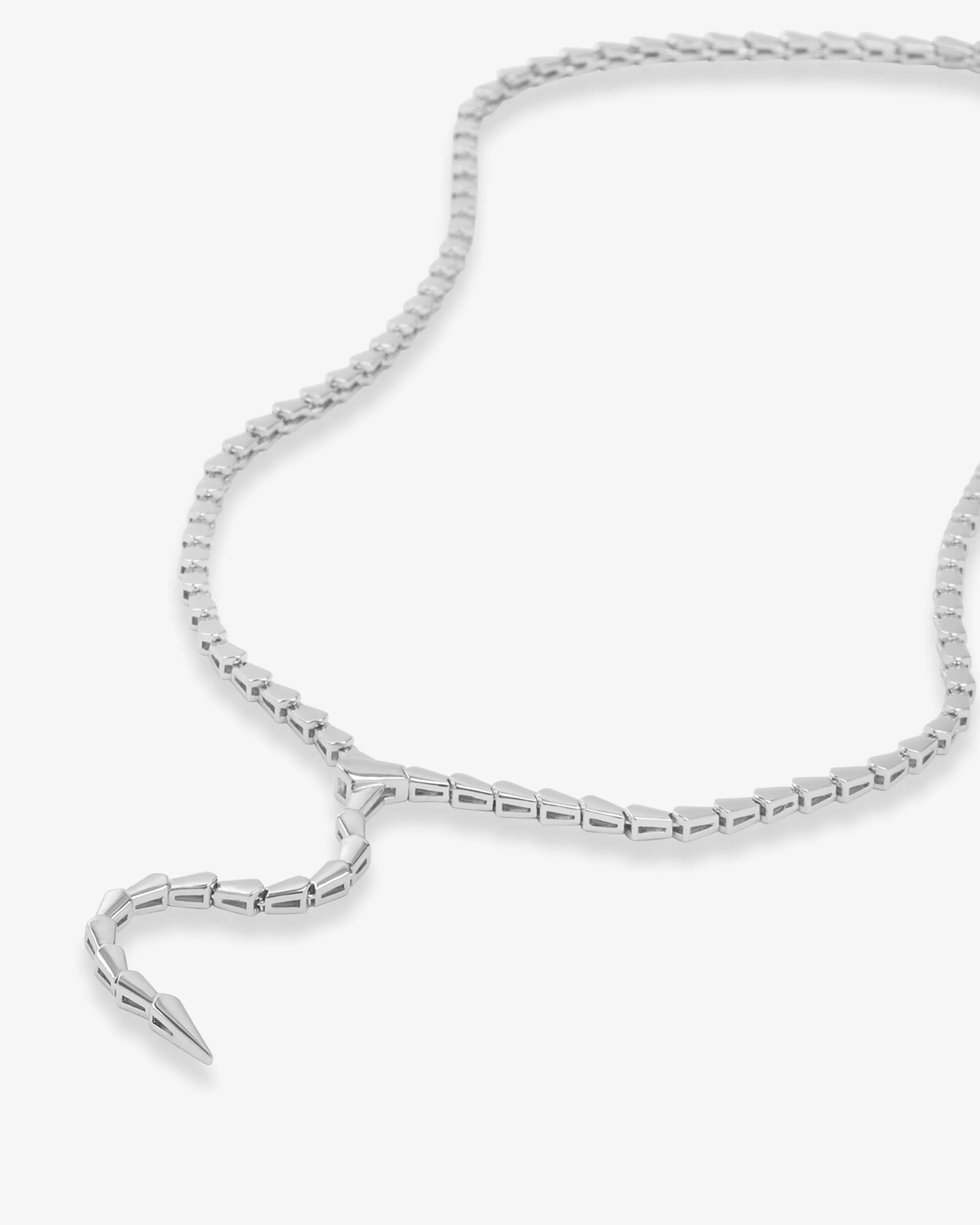 Serpent Lariat Necklace - Silver - Image 3
