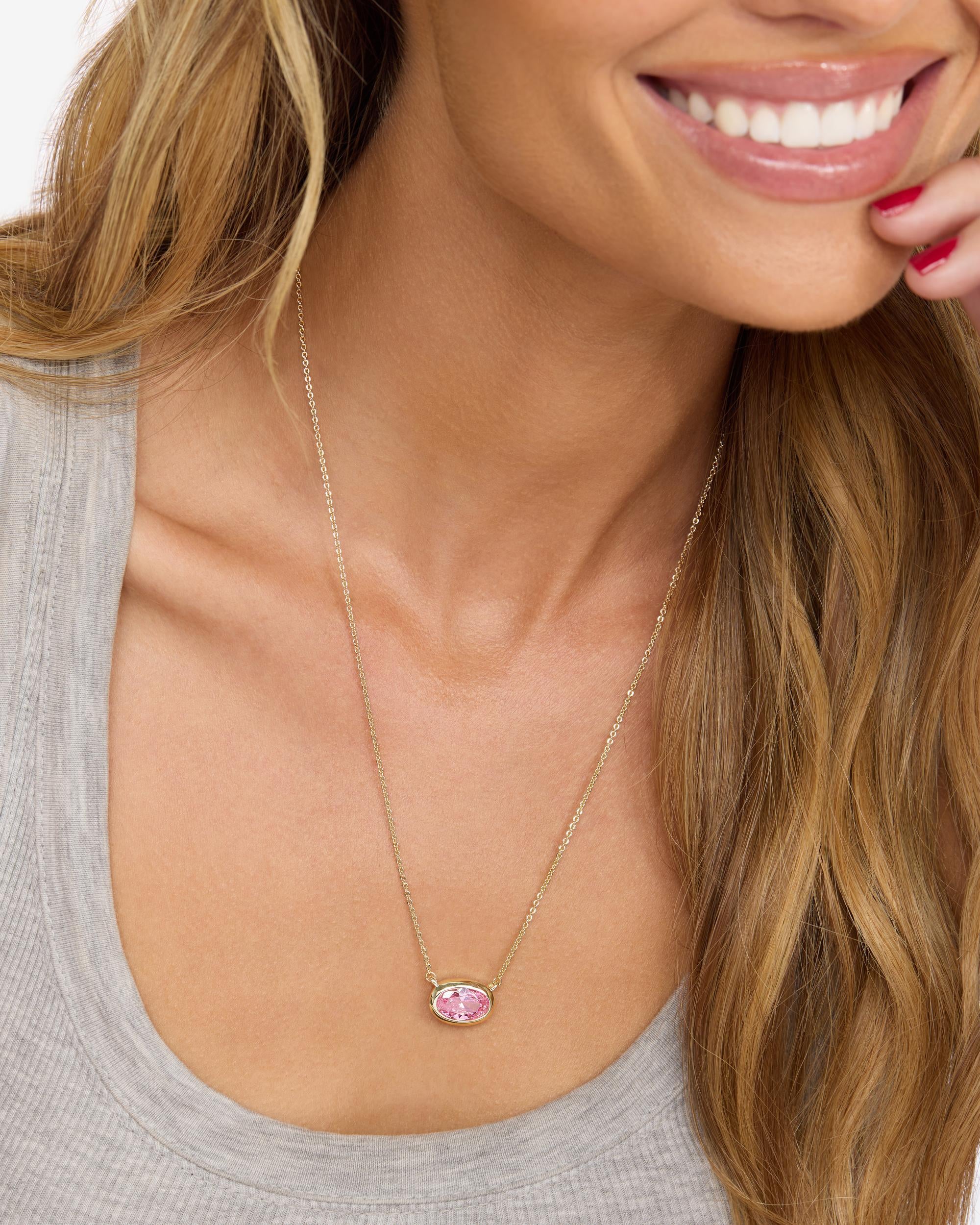 She's a Boss Pendant Necklace - Gold|Pink Diamondettes - Image 4