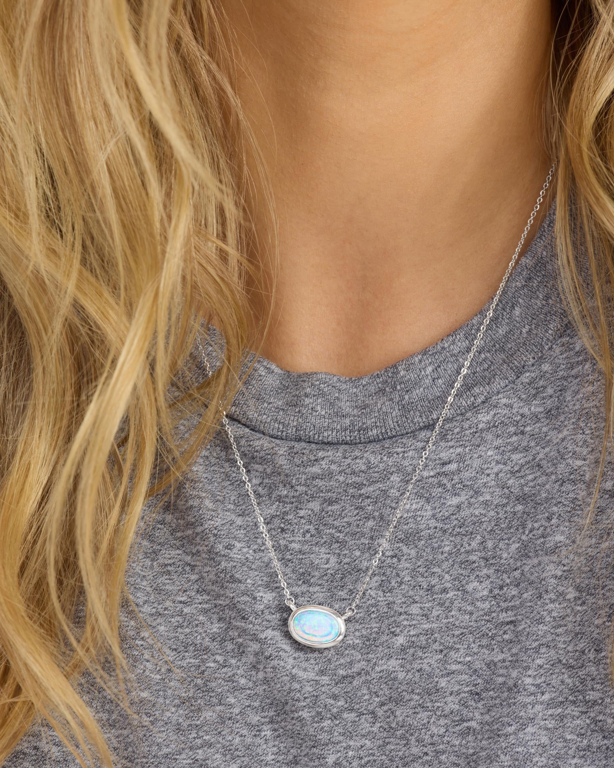 She's a Boss Pendant Necklace - Silver|Blue Opal - Image 4