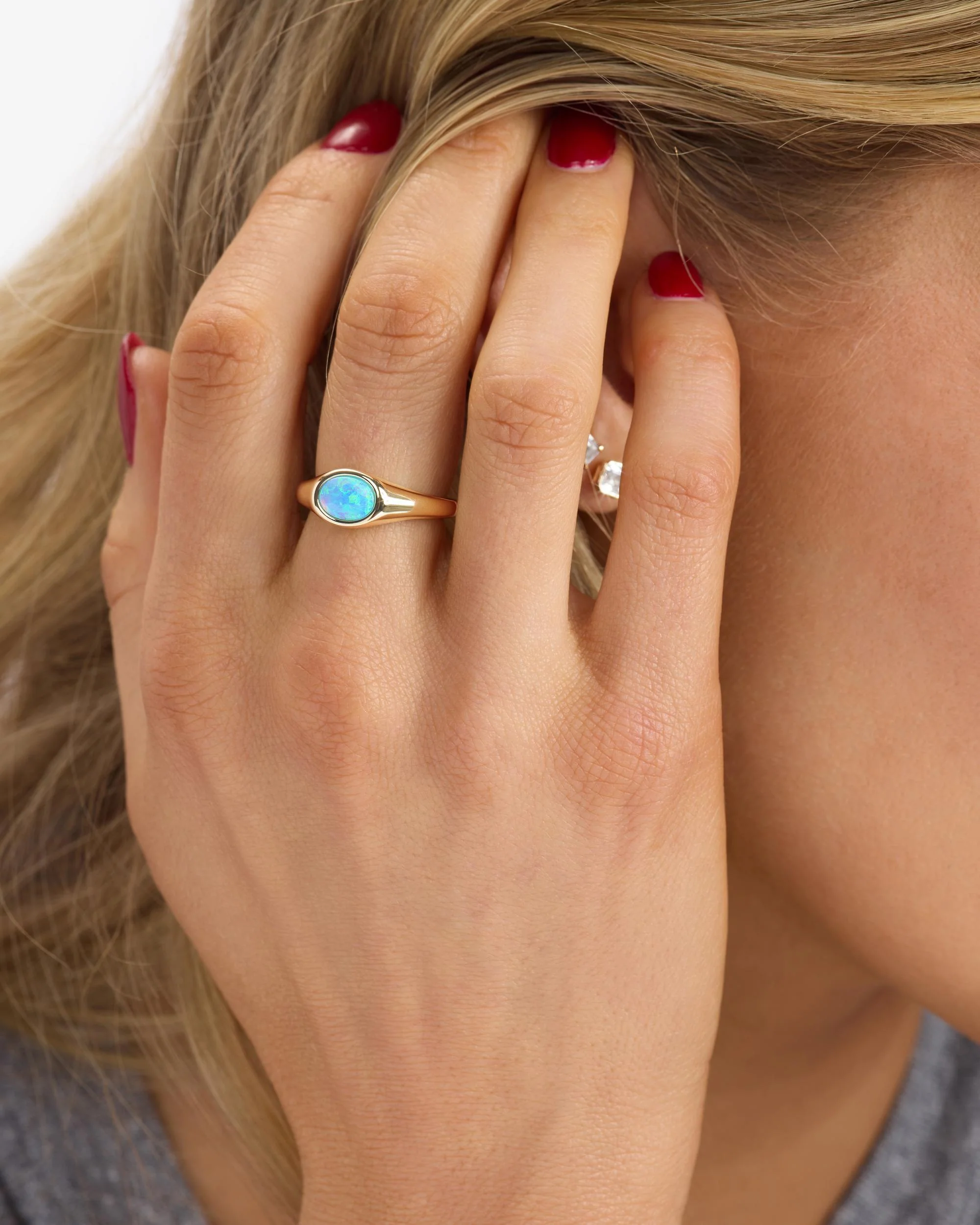 She's a Boss Signet Ring - Gold|Blue Opal - Image 4