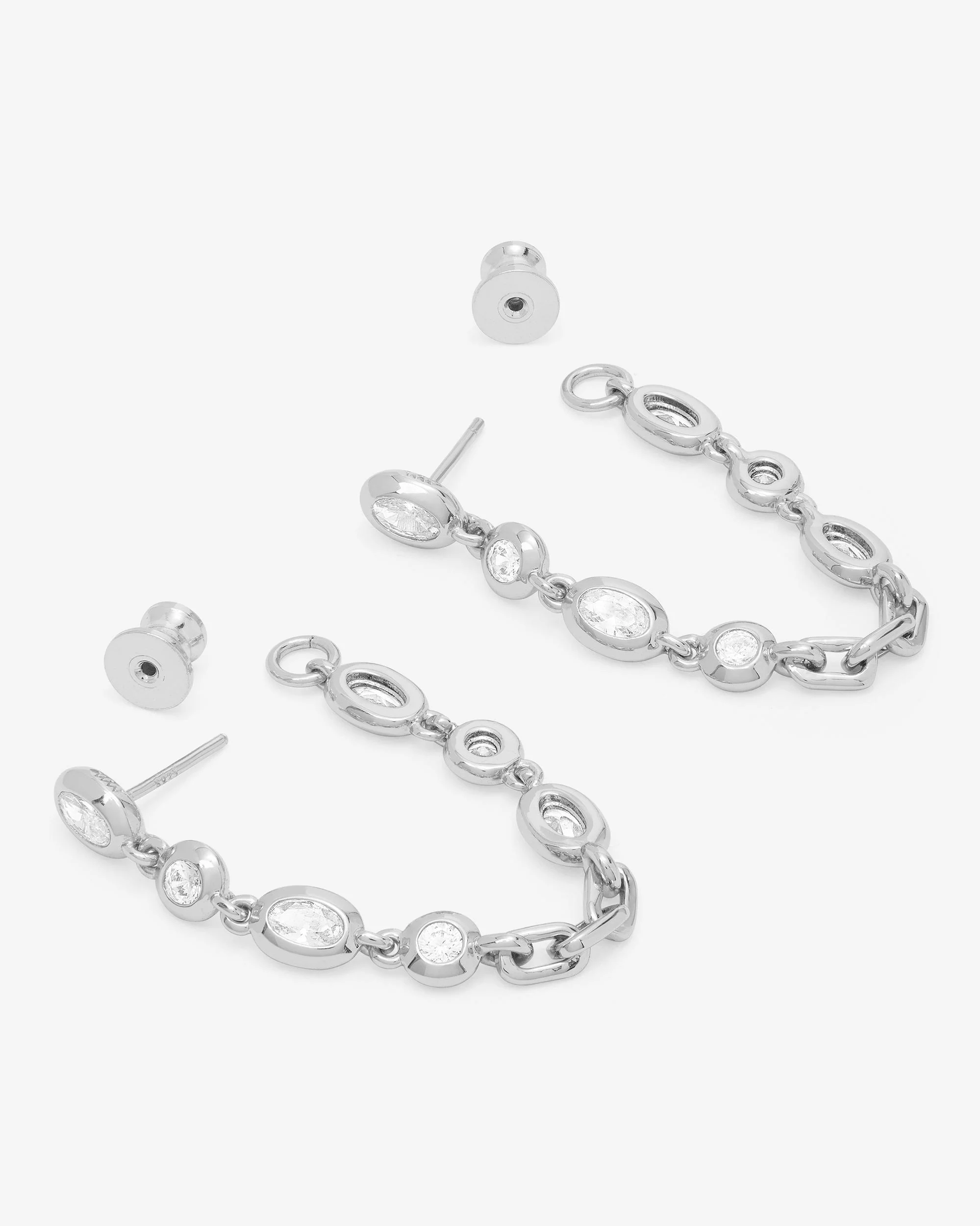 She's A Boss Soft Hoops - Silver|White Diamondettes - Image 3